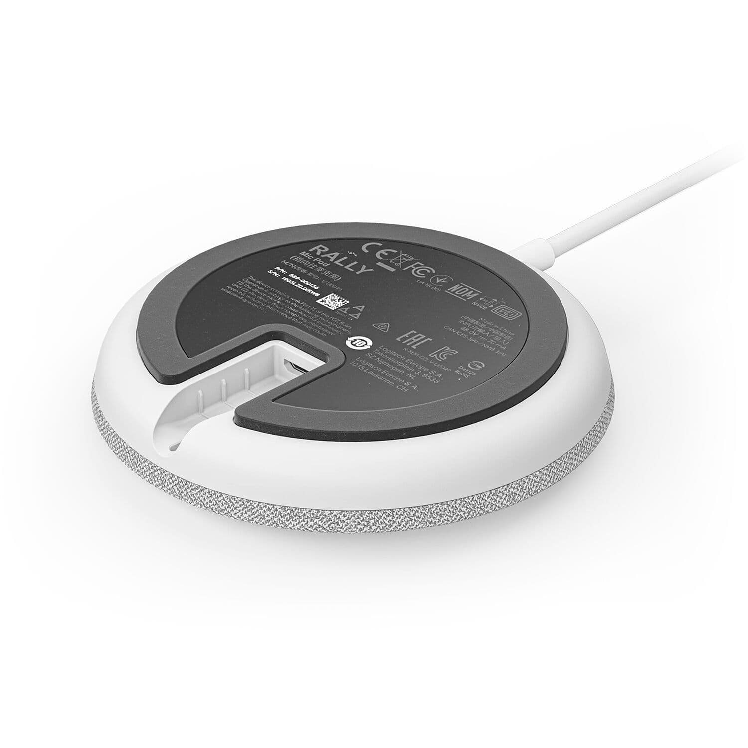 Logitech Rally Mic Pod in white for tabletop conference room audio capture