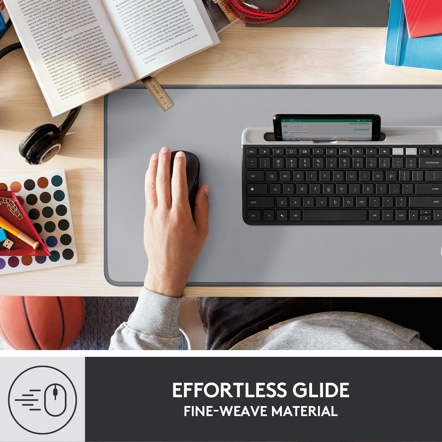 Logitech Desk Mat Studio Series mid-tone desk mat for office and home workspace protection