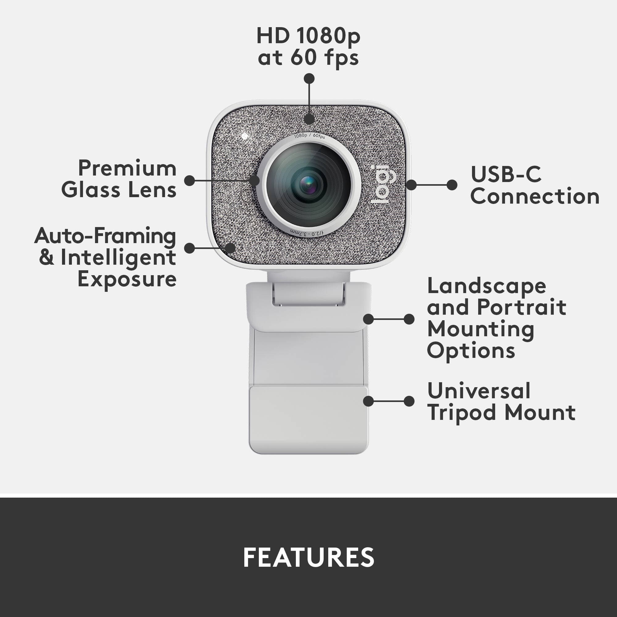 Logitech StreamCam Off White webcam for 1080p 60 fps streaming with USB 3.1