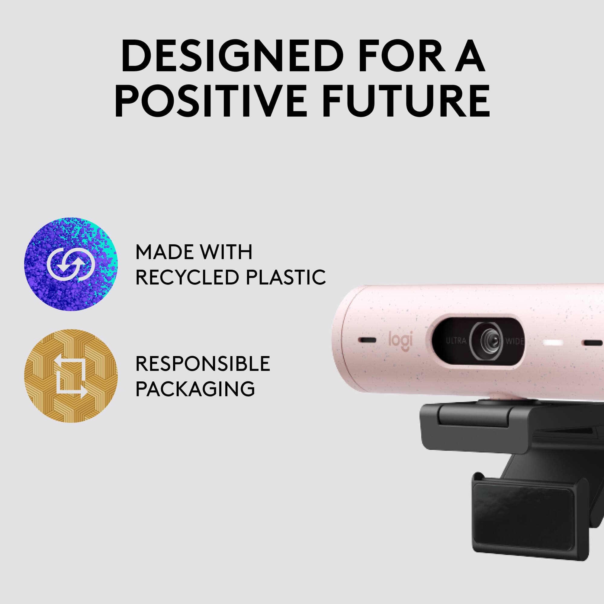 Logitech Brio 500 Webcam in Rose with clip mount for 1080p video calls