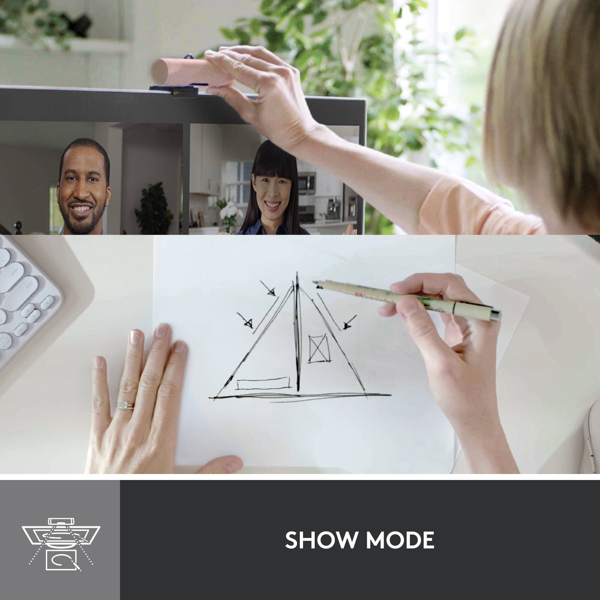 Logitech Brio 500 Webcam in Rose with clip mount for 1080p video calls