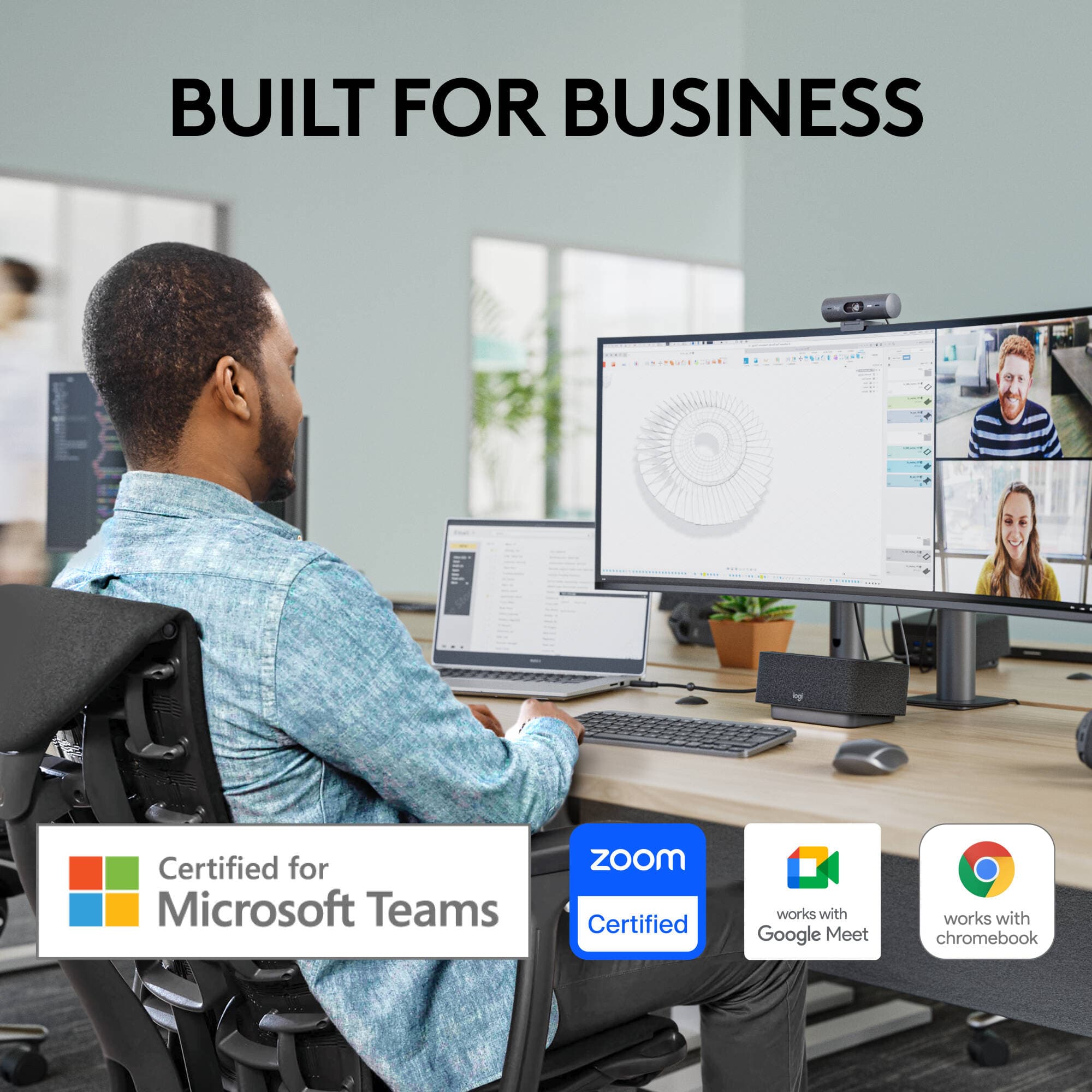 Logitech Brio 505 TAA-compliant graphite webcam for business video conferencing