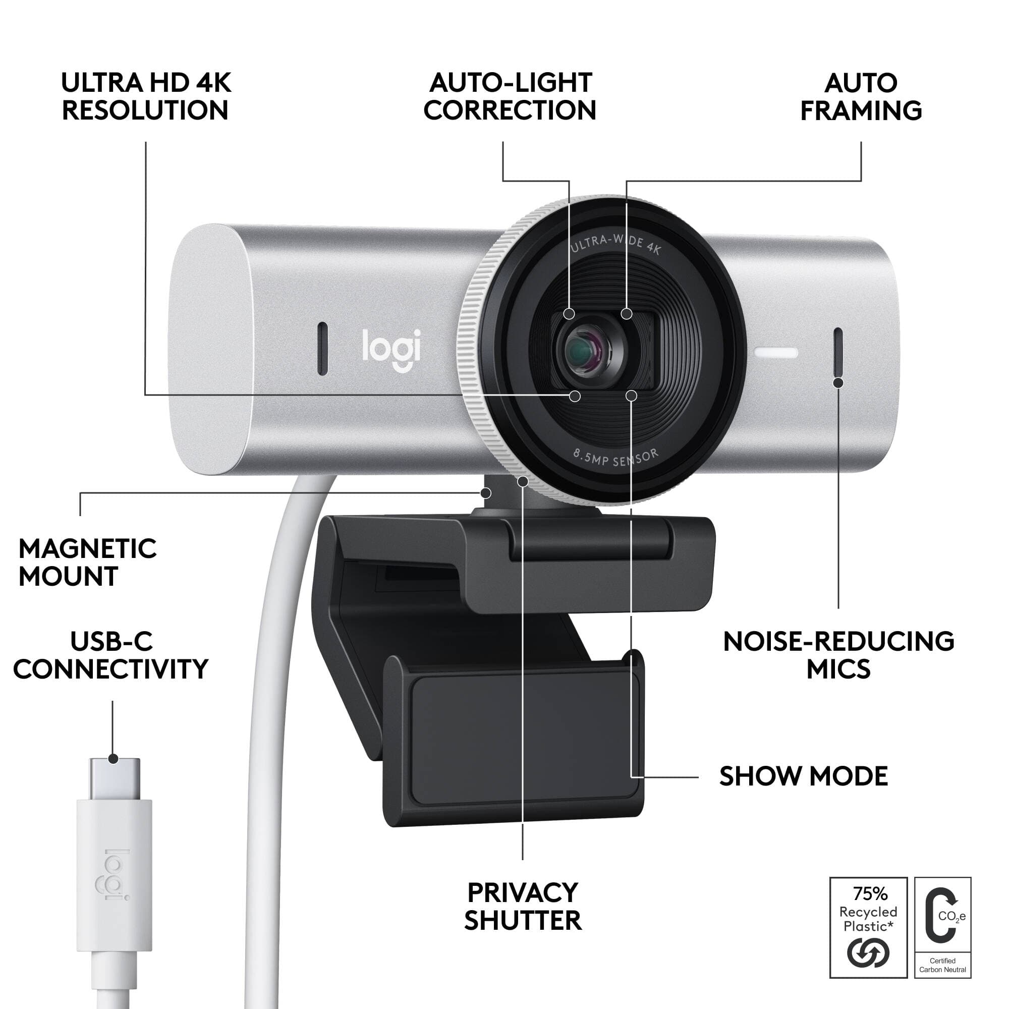 Logitech MX BRIO black 4K webcam with autofocus and privacy shutter