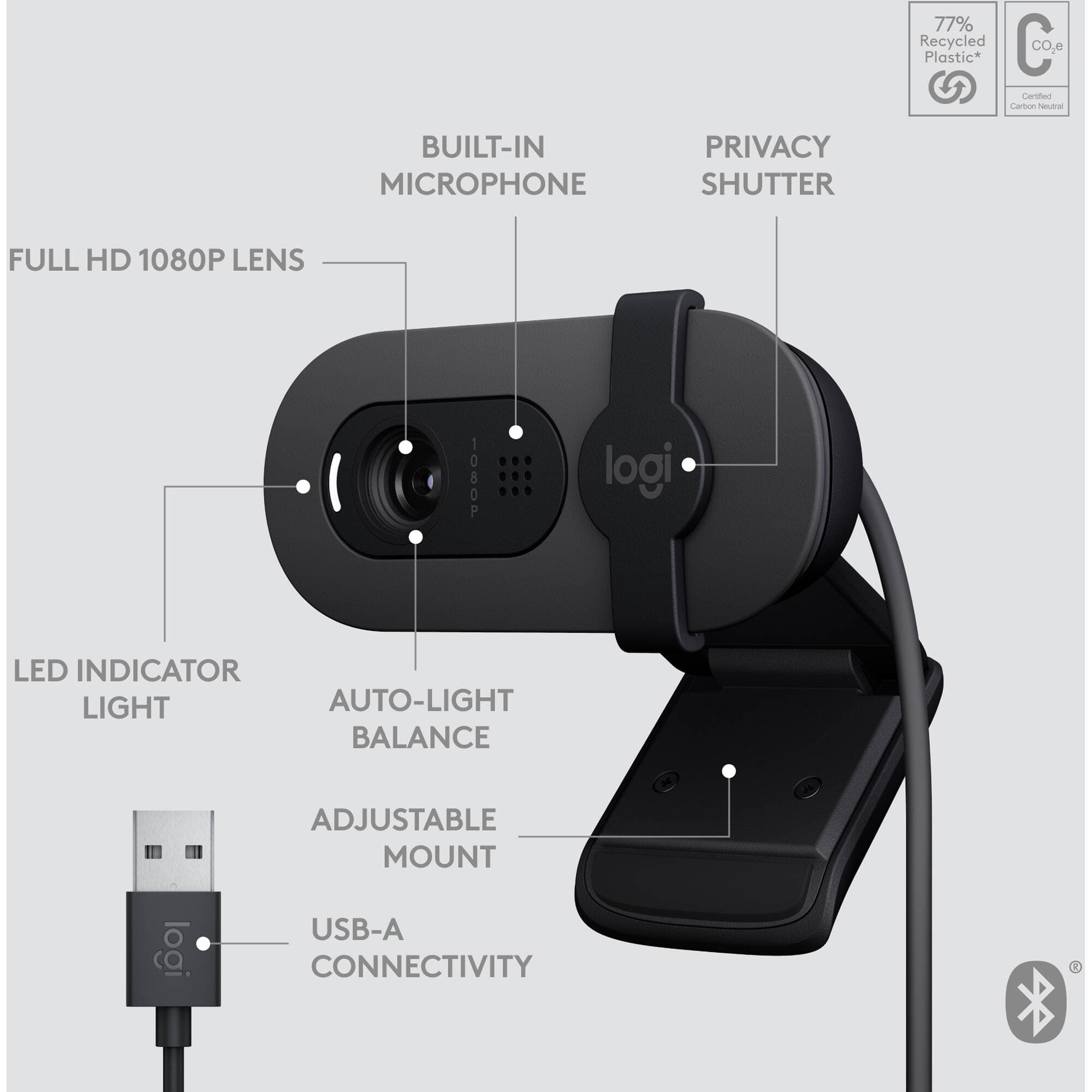 Logitech Brio 105 graphite webcam for 1080p business video calls