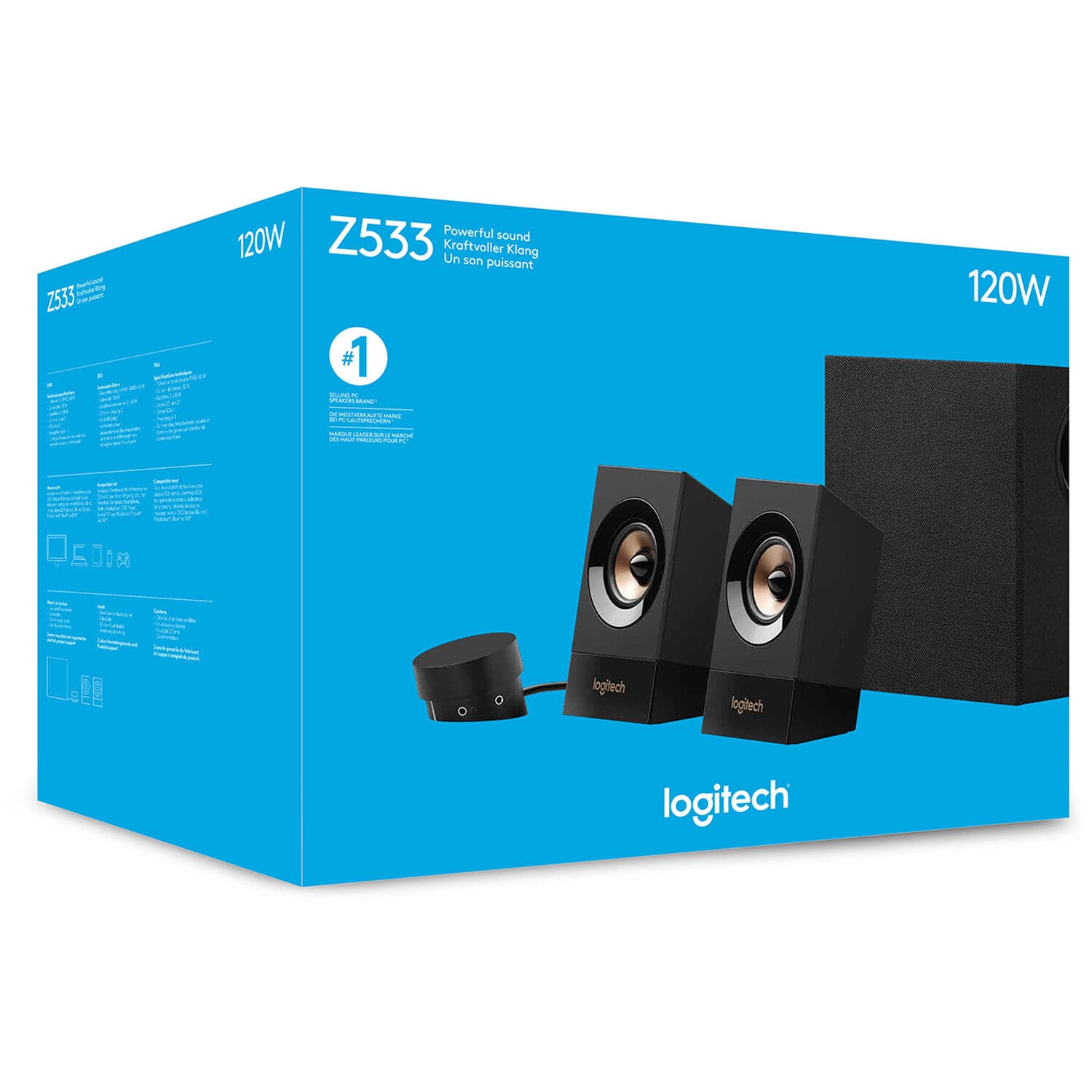 Logitech Z533 2.1 speaker system with front-facing subwoofer and control pod