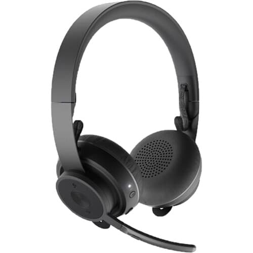 Logitech Zone Wireless Plus wireless UC headset with charging base, black over-ear design