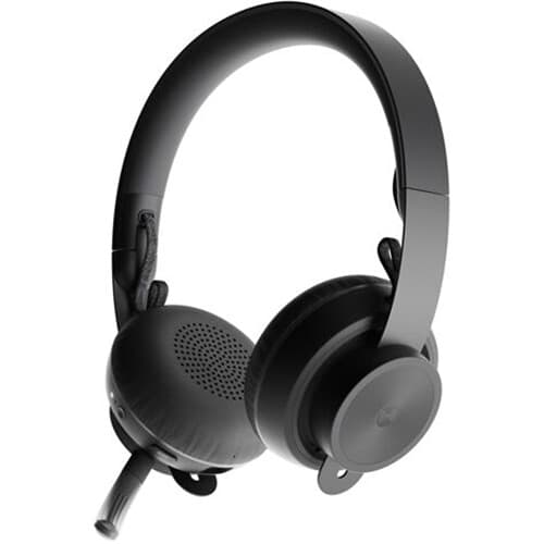 Logitech Zone Wireless Plus wireless UC headset with charging base, black over-ear design