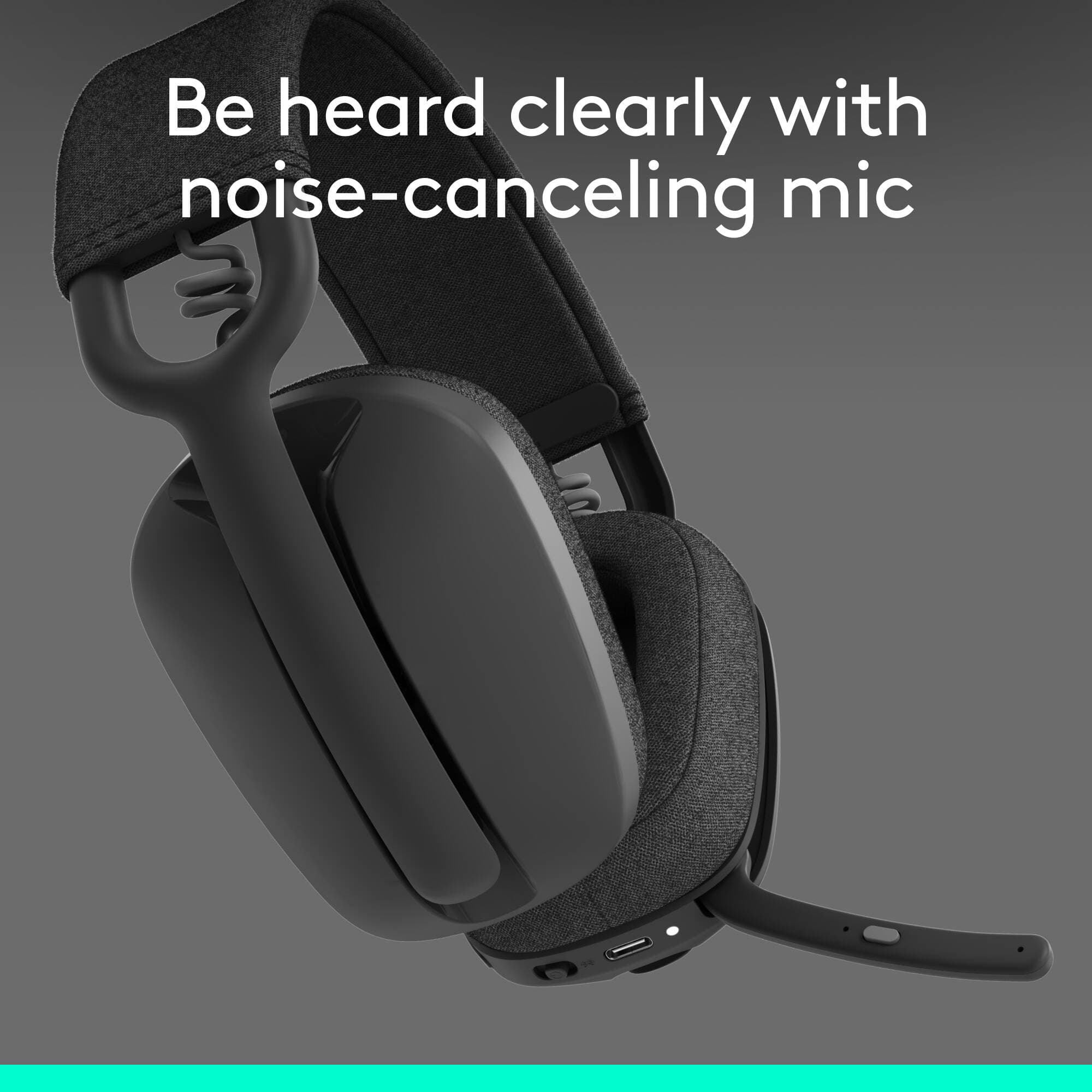Logitech Zone Vibe 100 wireless headset in graphite with over-the-ear binaural design