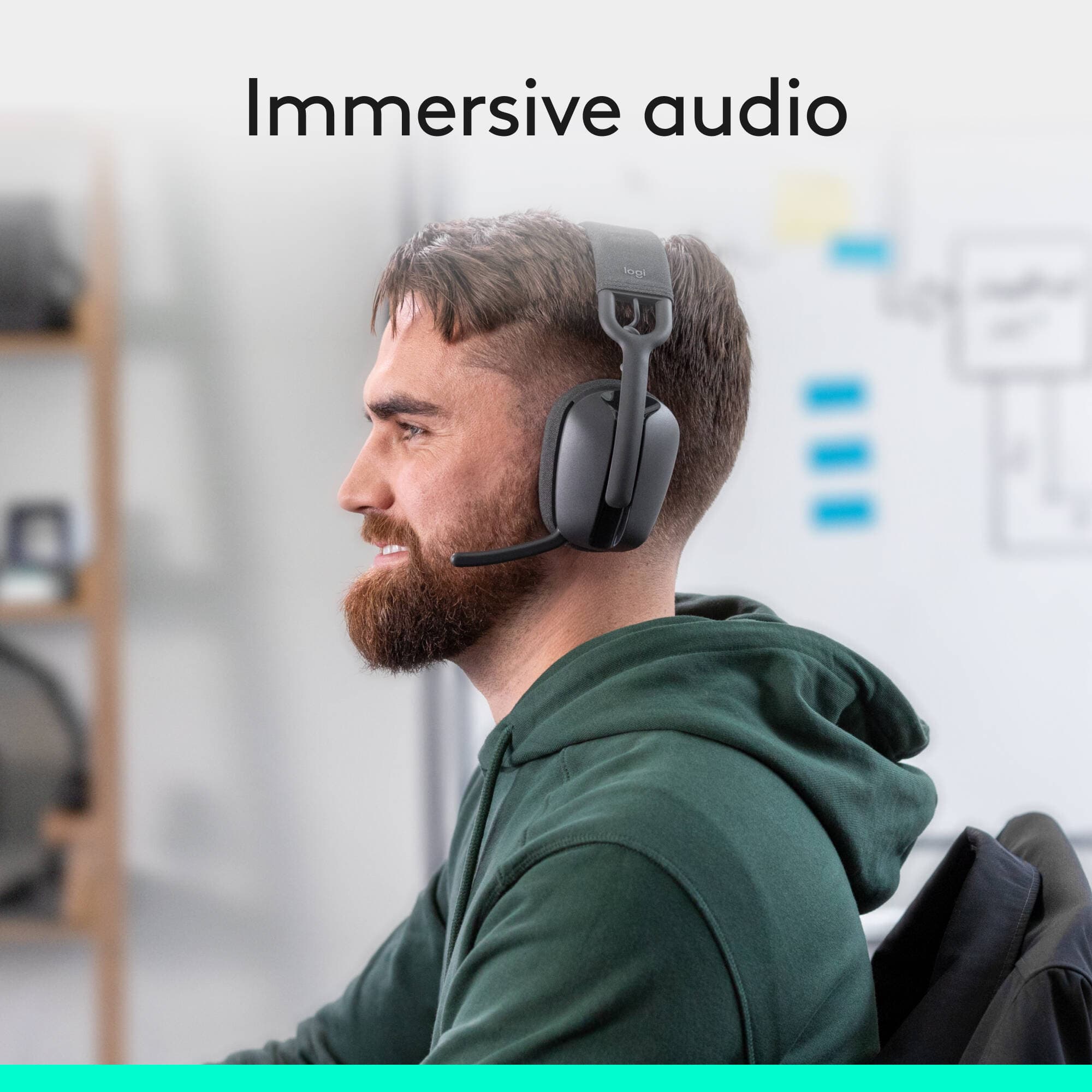 Logitech Zone Vibe 100 wireless headset in graphite with over-the-ear binaural design