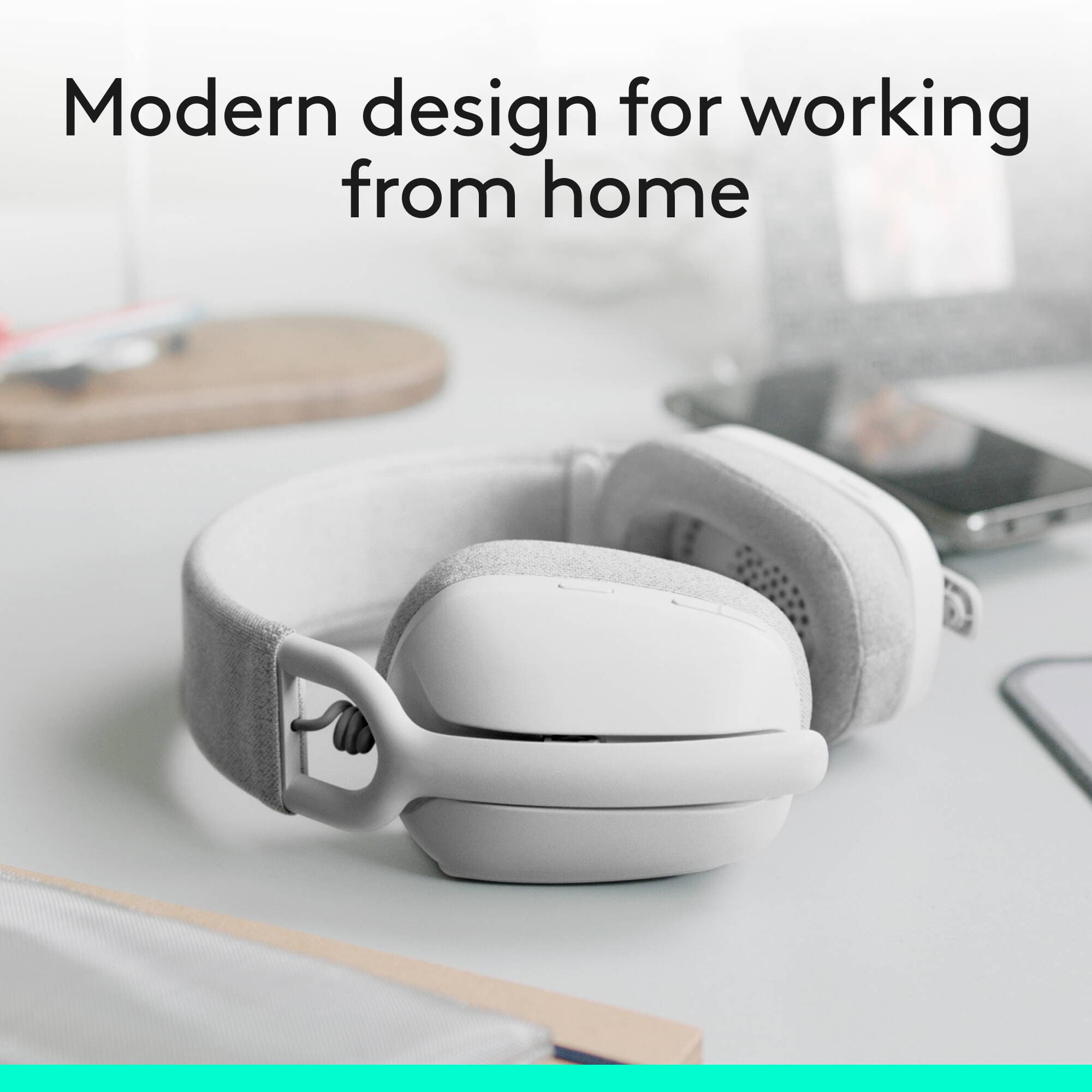 Logitech Zone Vibe 100 wireless headset in Off White with boom microphone