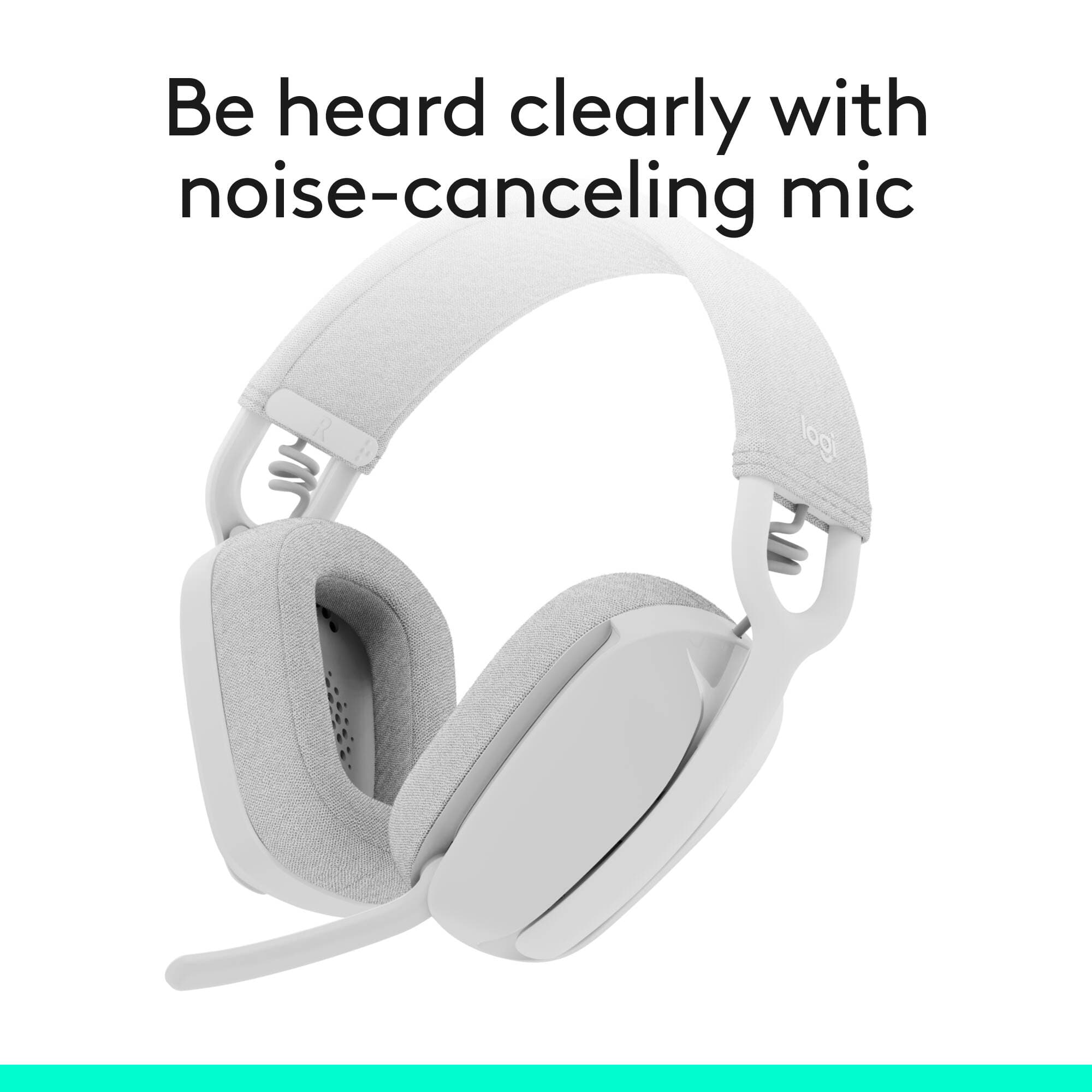 Logitech Zone Vibe 100 wireless headset in Off White with boom microphone
