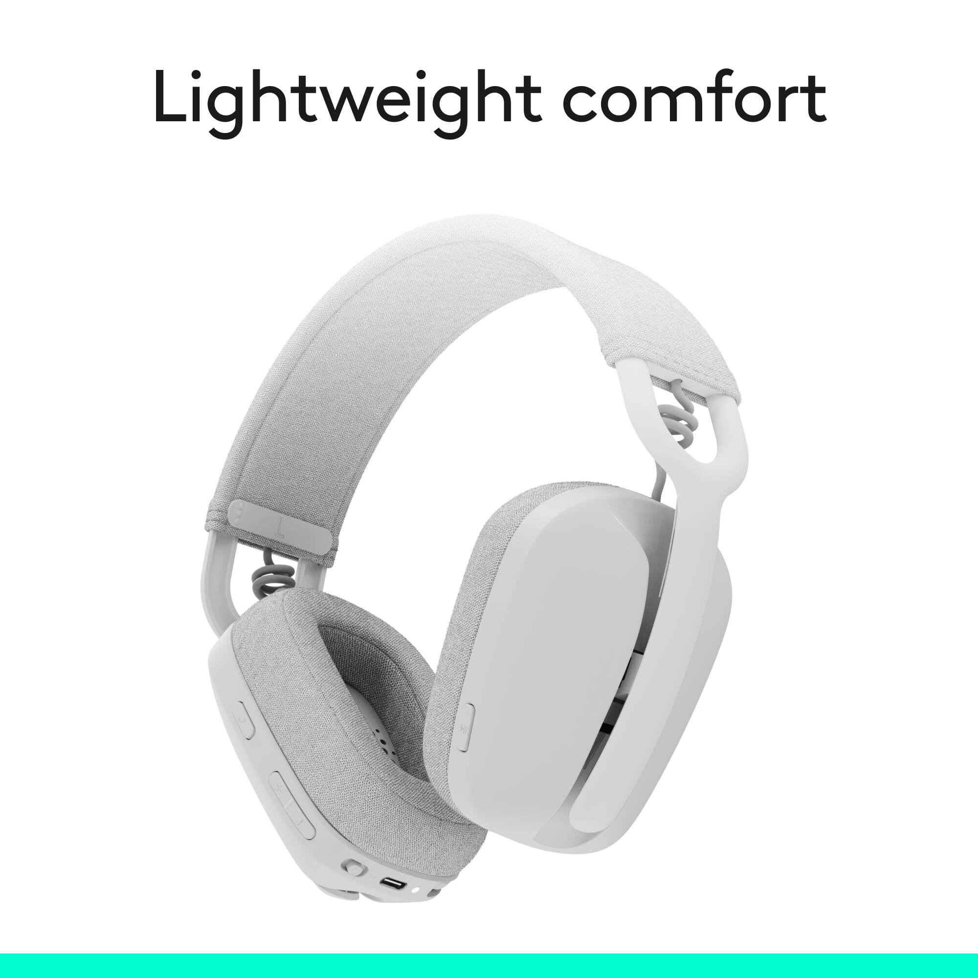 Logitech Zone Vibe 100 wireless headset in Off White with boom microphone