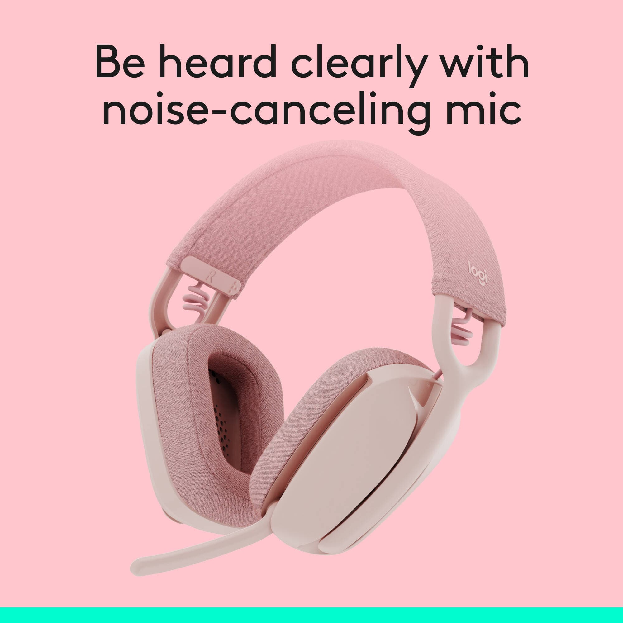Logitech Zone Vibe 100 wireless headset in Rose with boom microphone