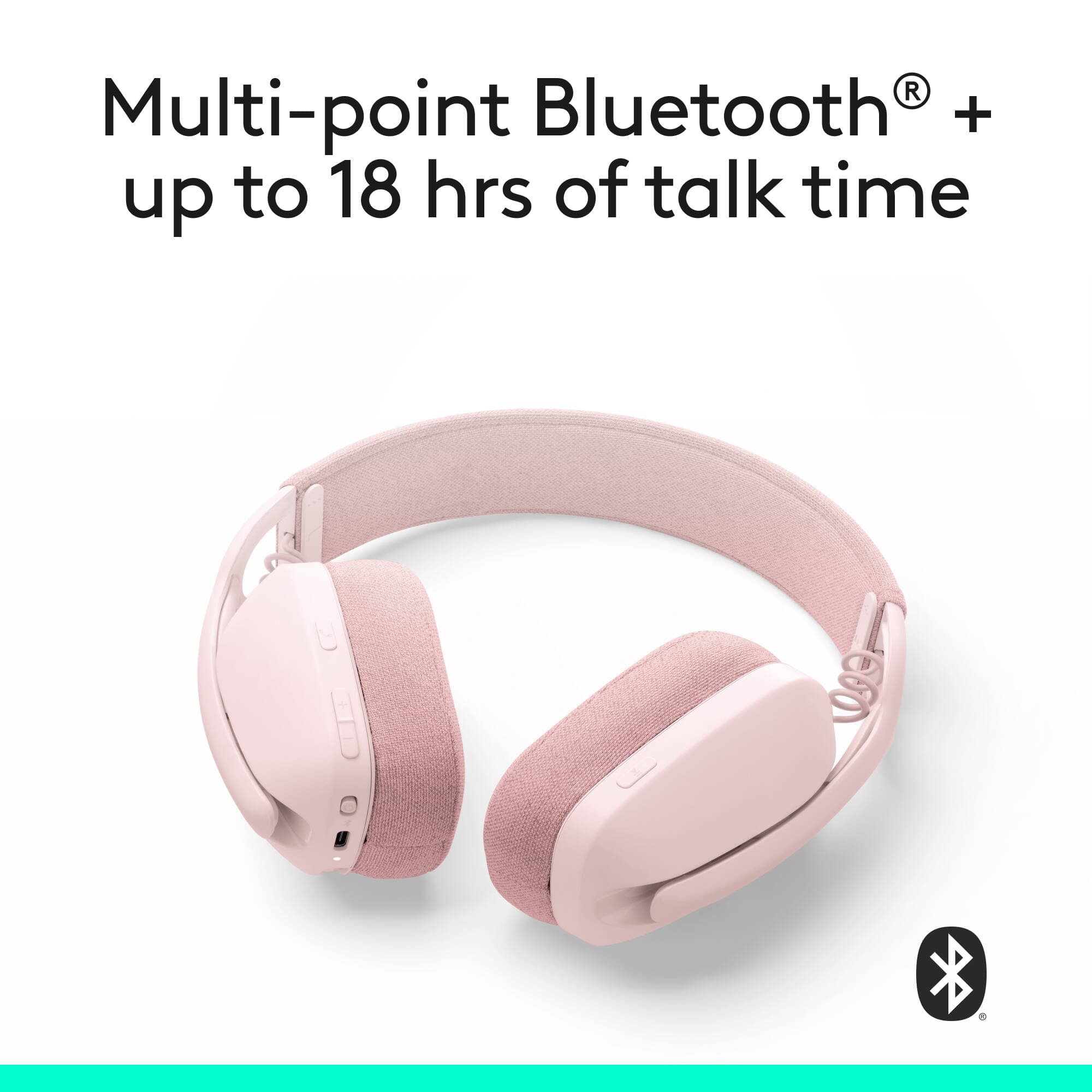 Logitech Zone Vibe 100 wireless headset in Rose with boom microphone