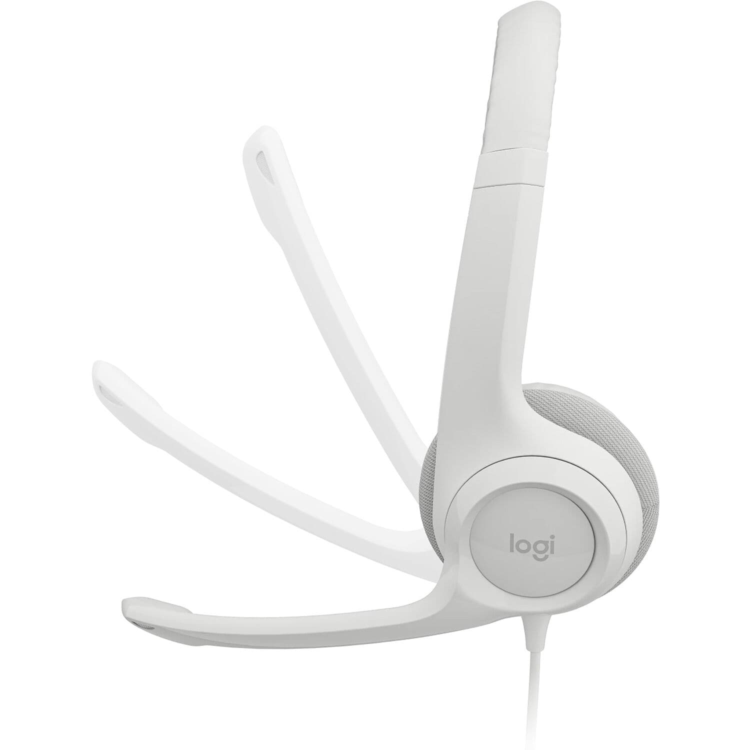 Logitech H390 white USB wired computer headset with over-ear design and boom microphone