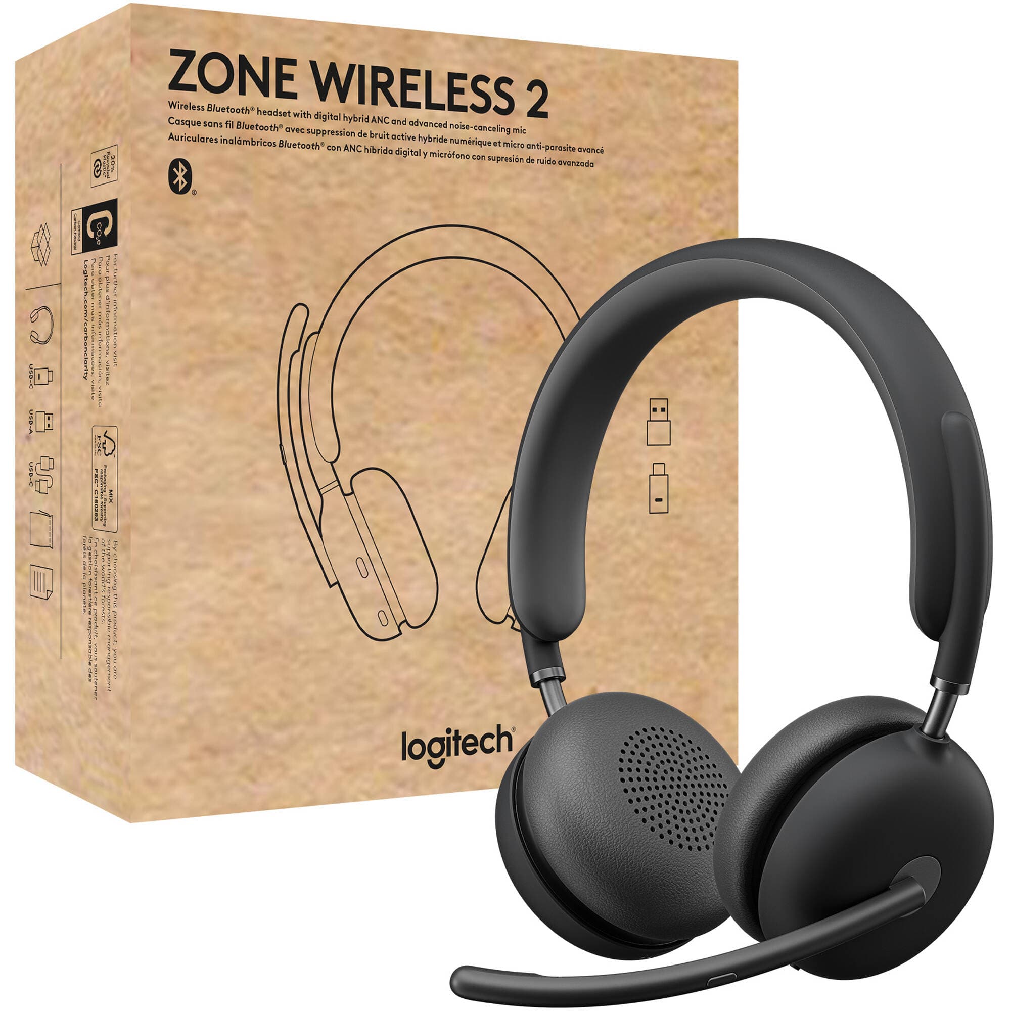 Logitech Zone Wireless 2 UC graphite wireless headset for business calls