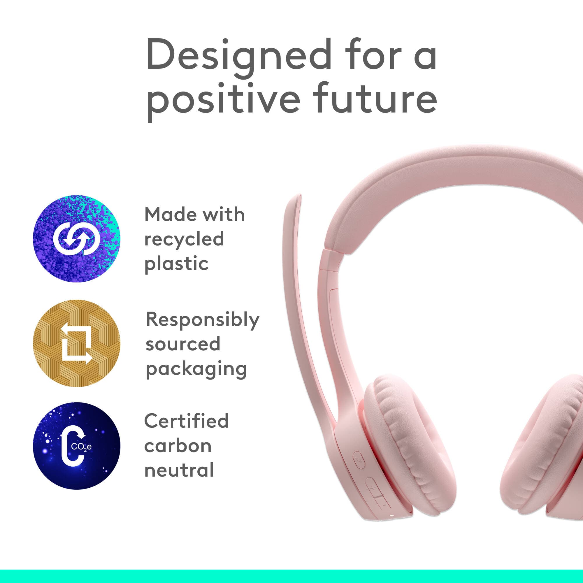 Logitech Zone 300 wireless headset in Rose with on-ear design and boom microphone