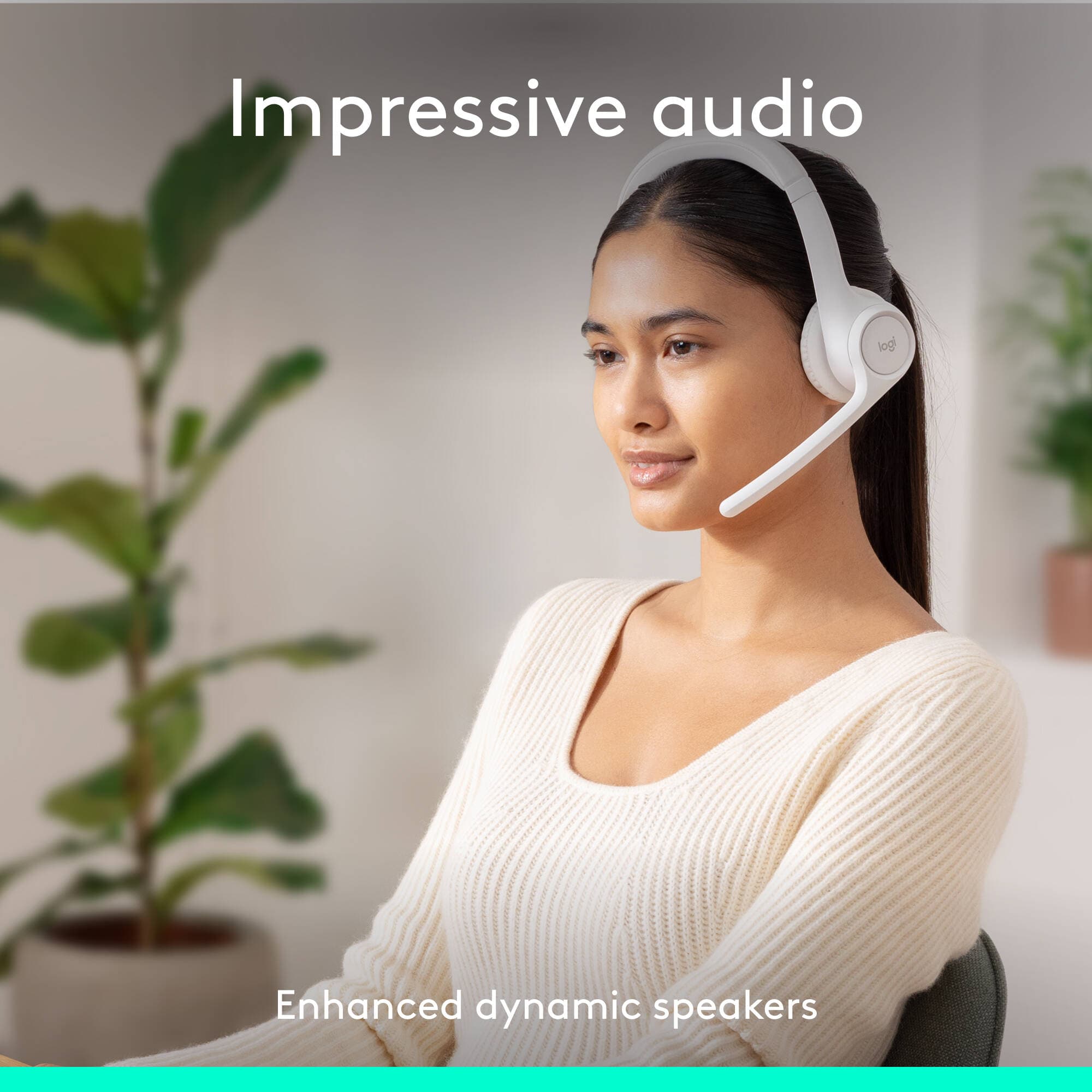 Logitech Zone 300 Wireless Headset in Off White with Bluetooth connectivity and boom microphone