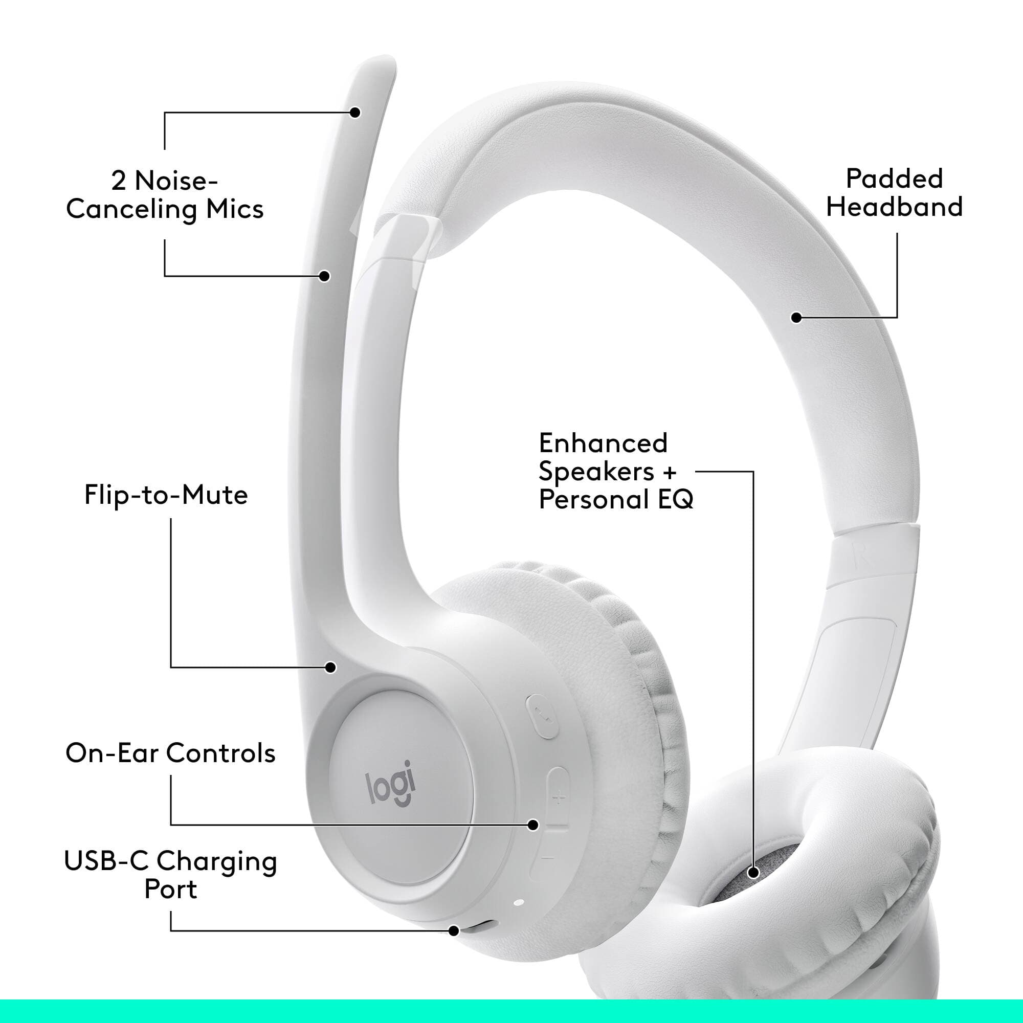 Logitech Zone 300 Wireless Headset in Off White with Bluetooth connectivity and boom microphone