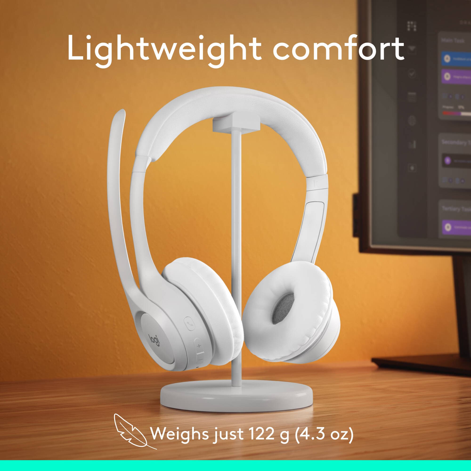Logitech Zone 300 Wireless Headset in Off White with Bluetooth connectivity and boom microphone
