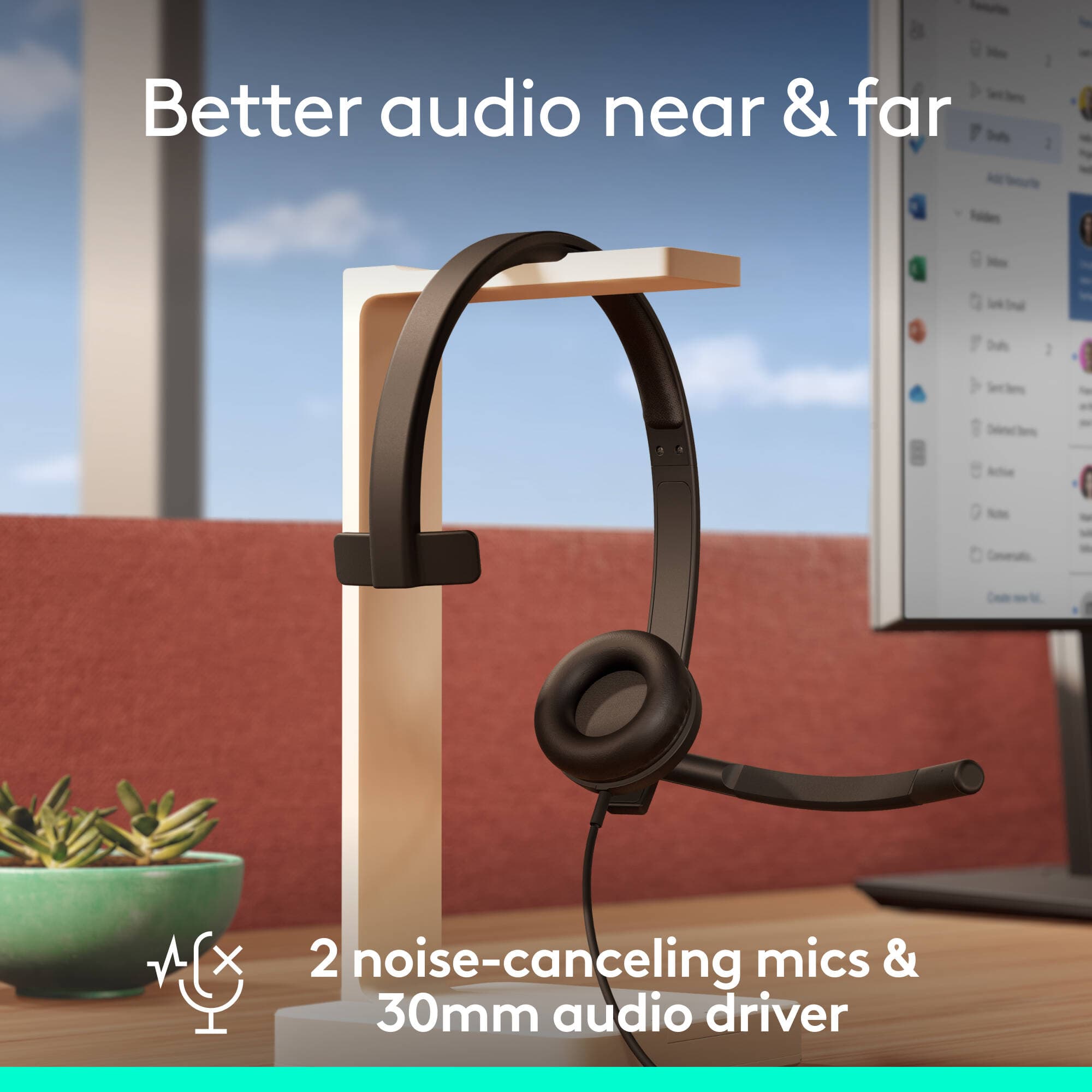 Logitech H570e Teams USB-C mono wired headset with boom microphone