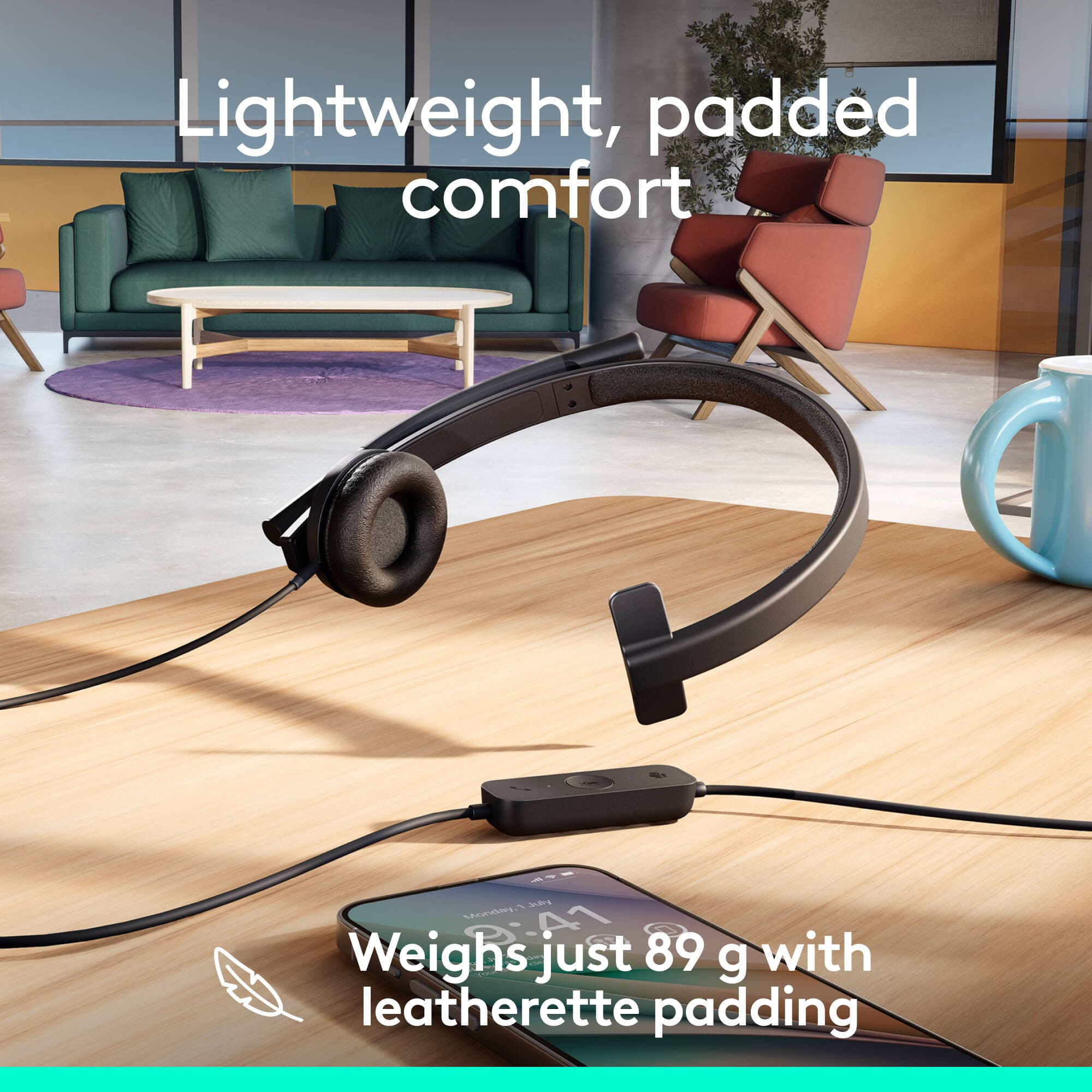 Logitech H570e Teams USB-C mono wired headset with boom microphone