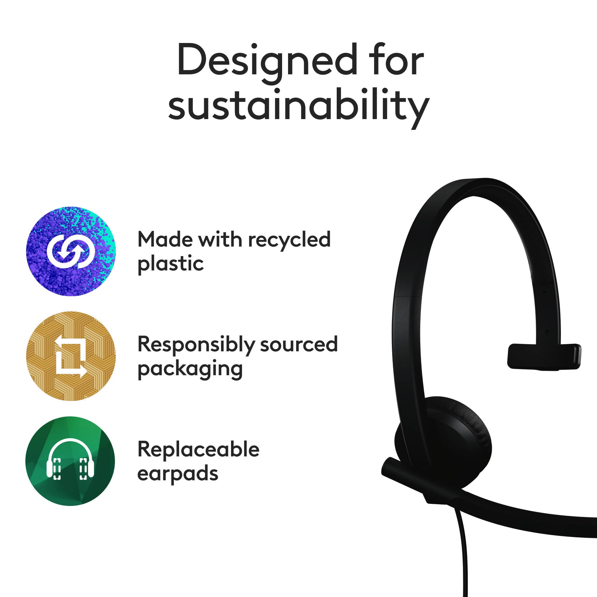 Logitech H570e Teams USB-C mono wired headset with boom microphone