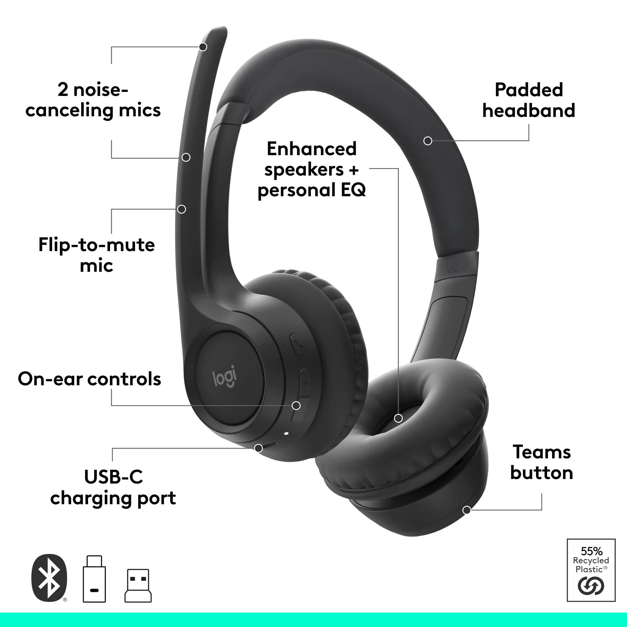 Logitech Zone 305 Teams wireless headset with USB dongle