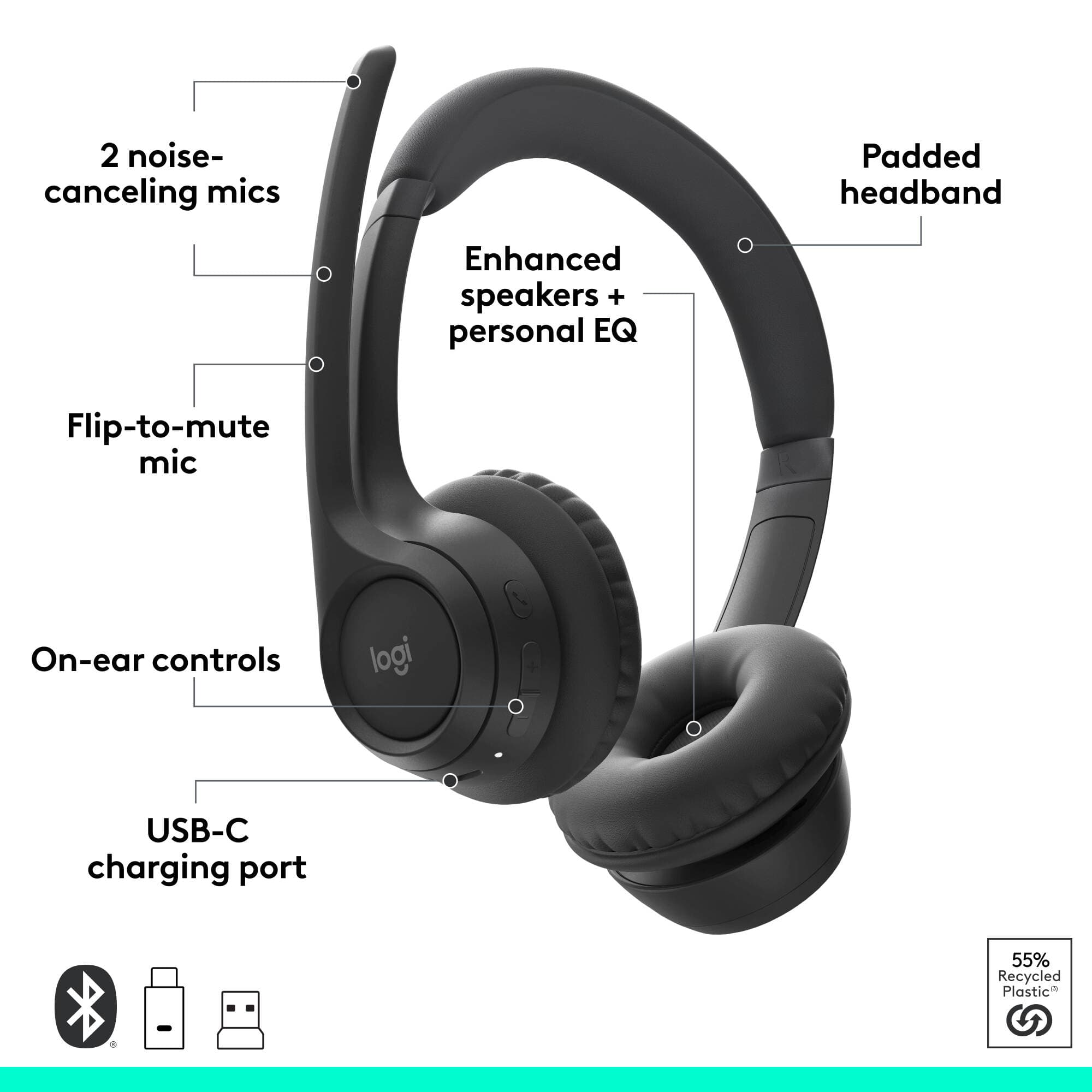 Logitech Zone 305 UC wireless headset with dongle for business calls