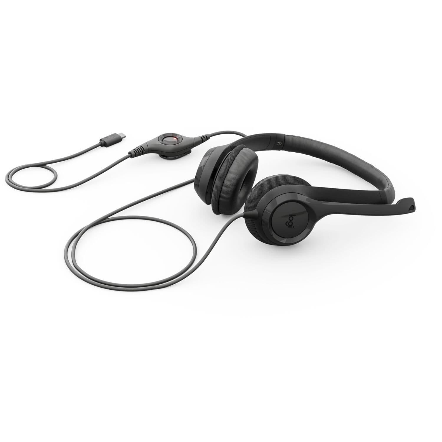 Logitech H390 USB-C wired computer headset in black with boom microphone