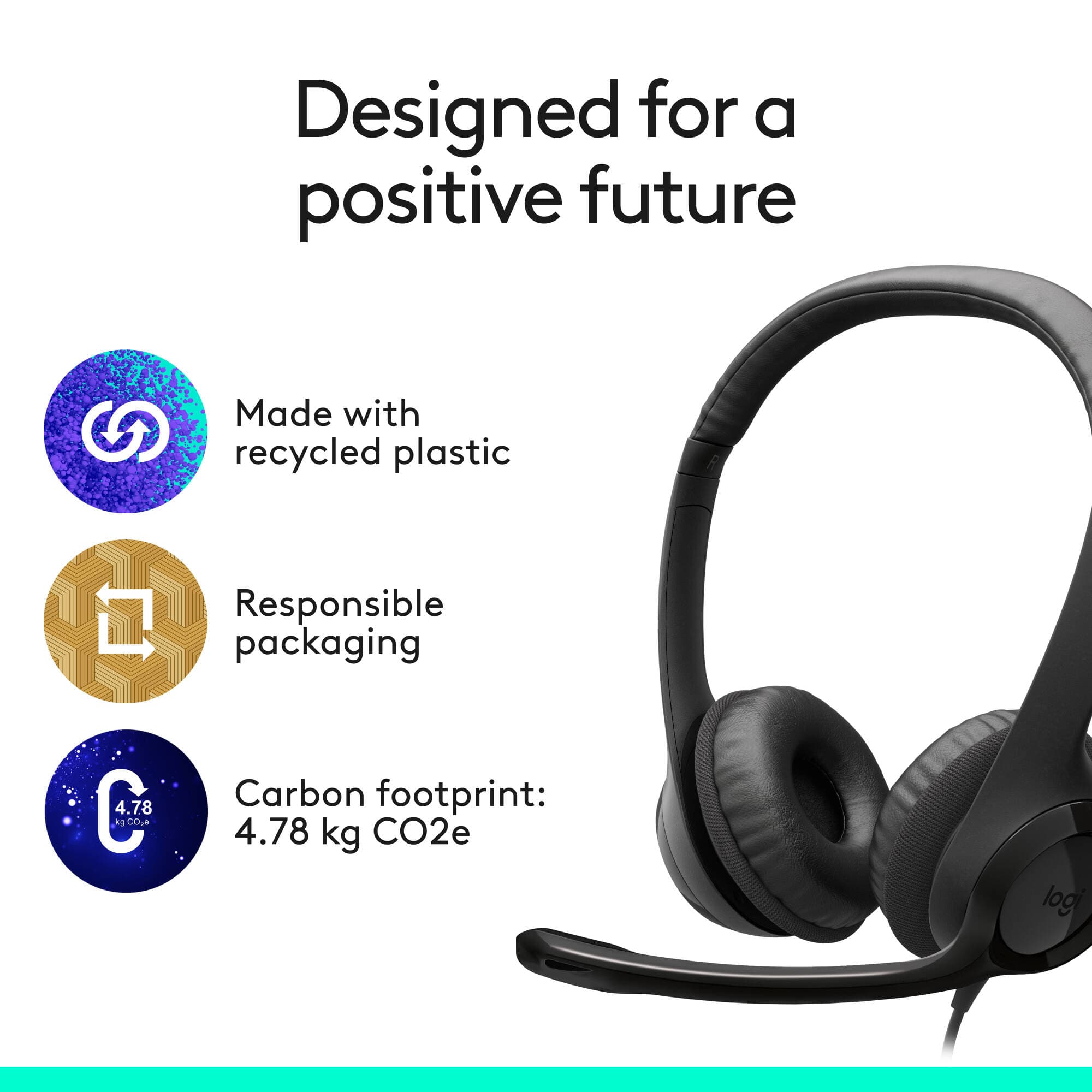 Logitech H390 USB-C wired computer headset in black with boom microphone