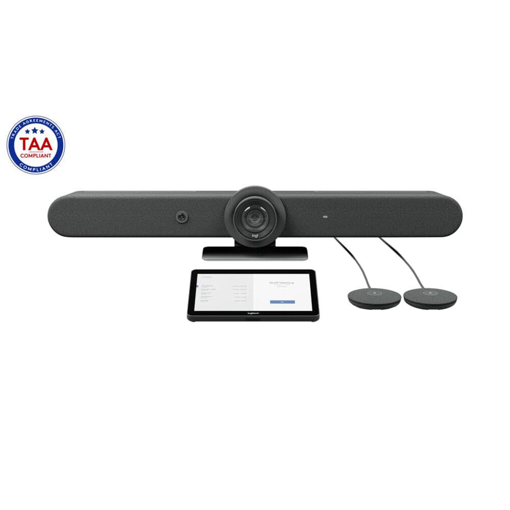Logitech RallyBar bundle with Tap Cat5e and Mic Pods for conference rooms