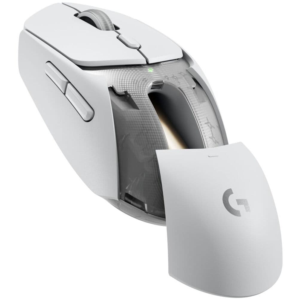 Logitech G309 Lightspeed wireless gaming mouse in white, lightweight design