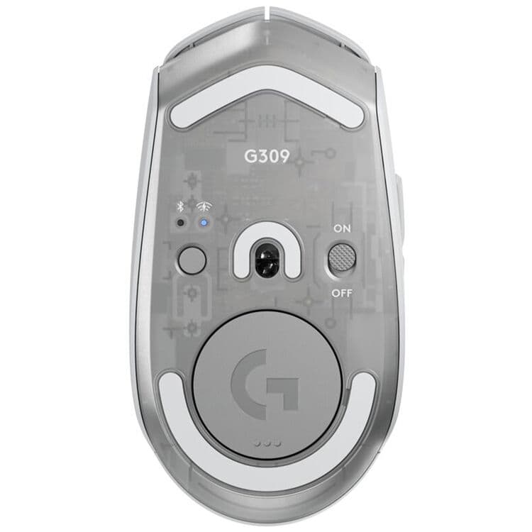 Logitech G309 Lightspeed wireless gaming mouse in white, lightweight design