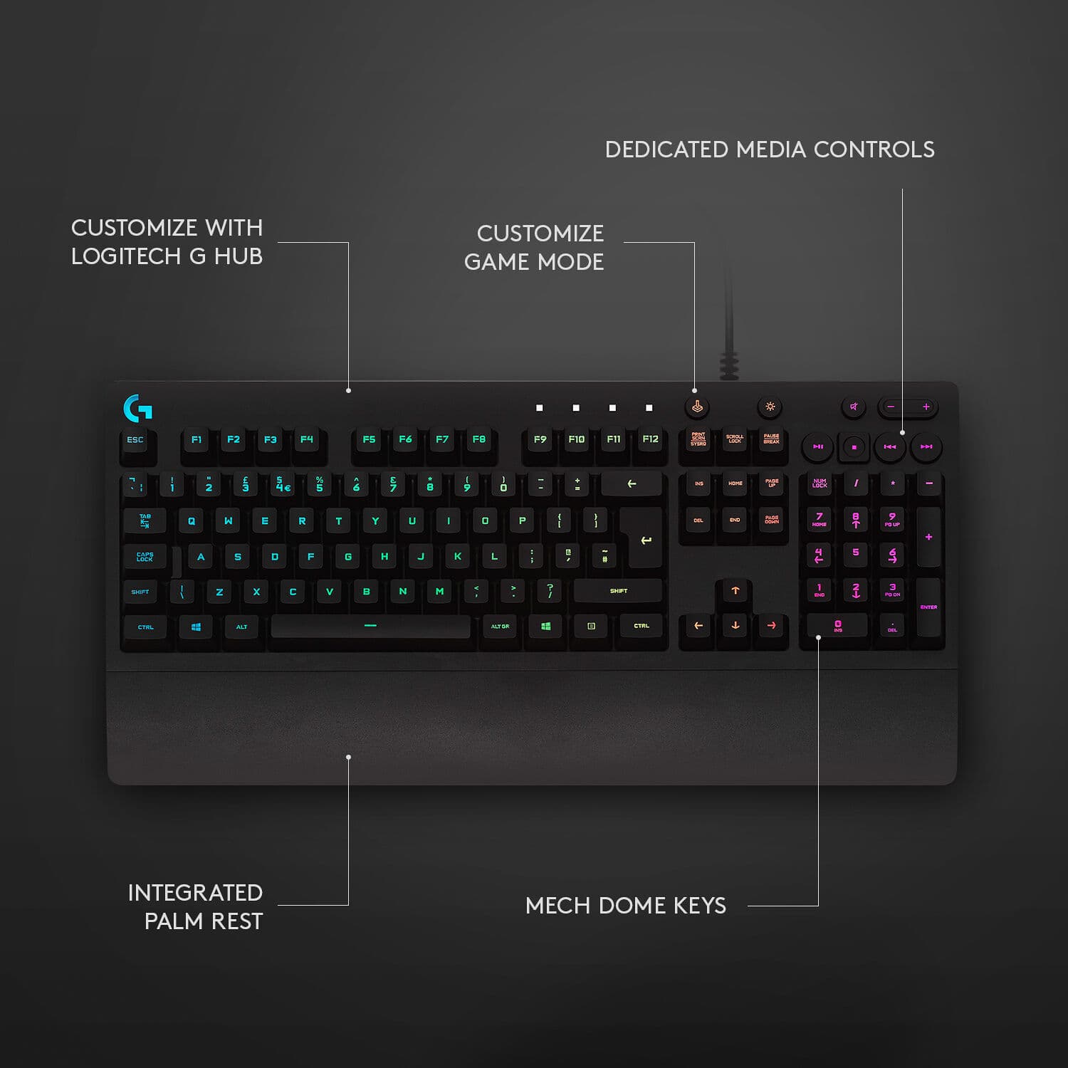 Logitech G213 Prodigy wired gaming keyboard with RGB backlighting and full-size layout