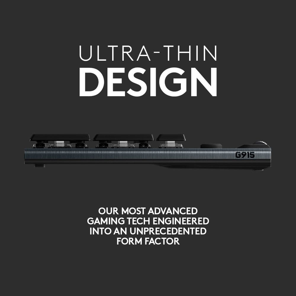 Logitech G915 wireless mechanical gaming keyboard with clicky switches and RGB backlighting