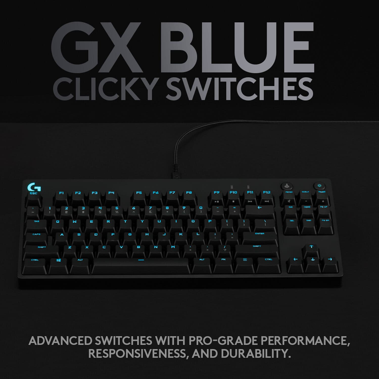 Logitech G PRO mechanical gaming keyboard with tenkeyless layout and GX Blue Clicky switches
