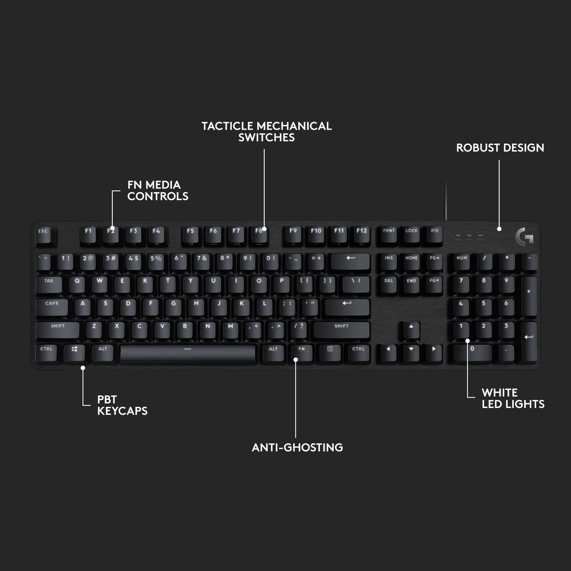 Logitech G413 SE wired full-size mechanical gaming keyboard with aluminum top case