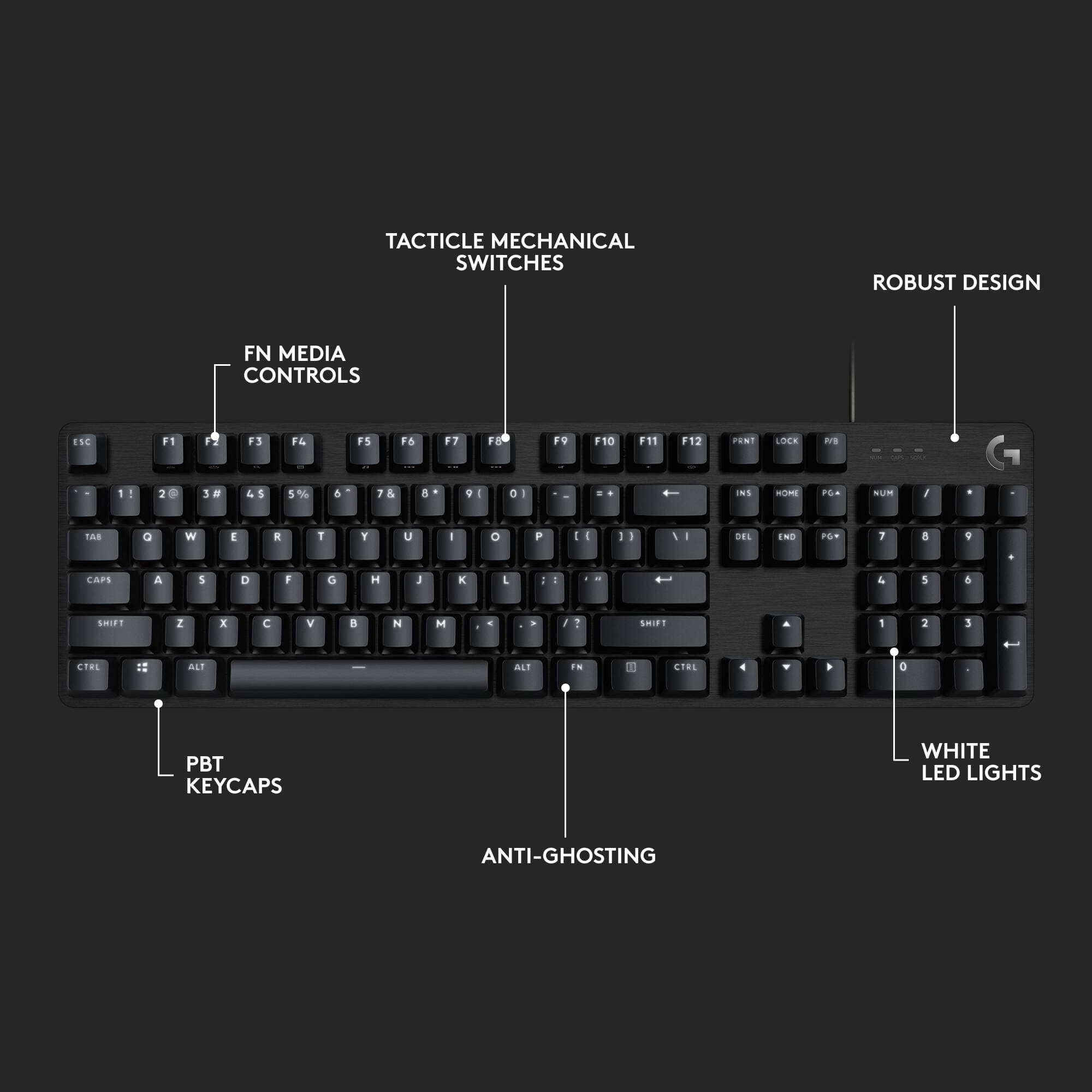 Logitech G413 SE wired full-size mechanical gaming keyboard with aluminum top case