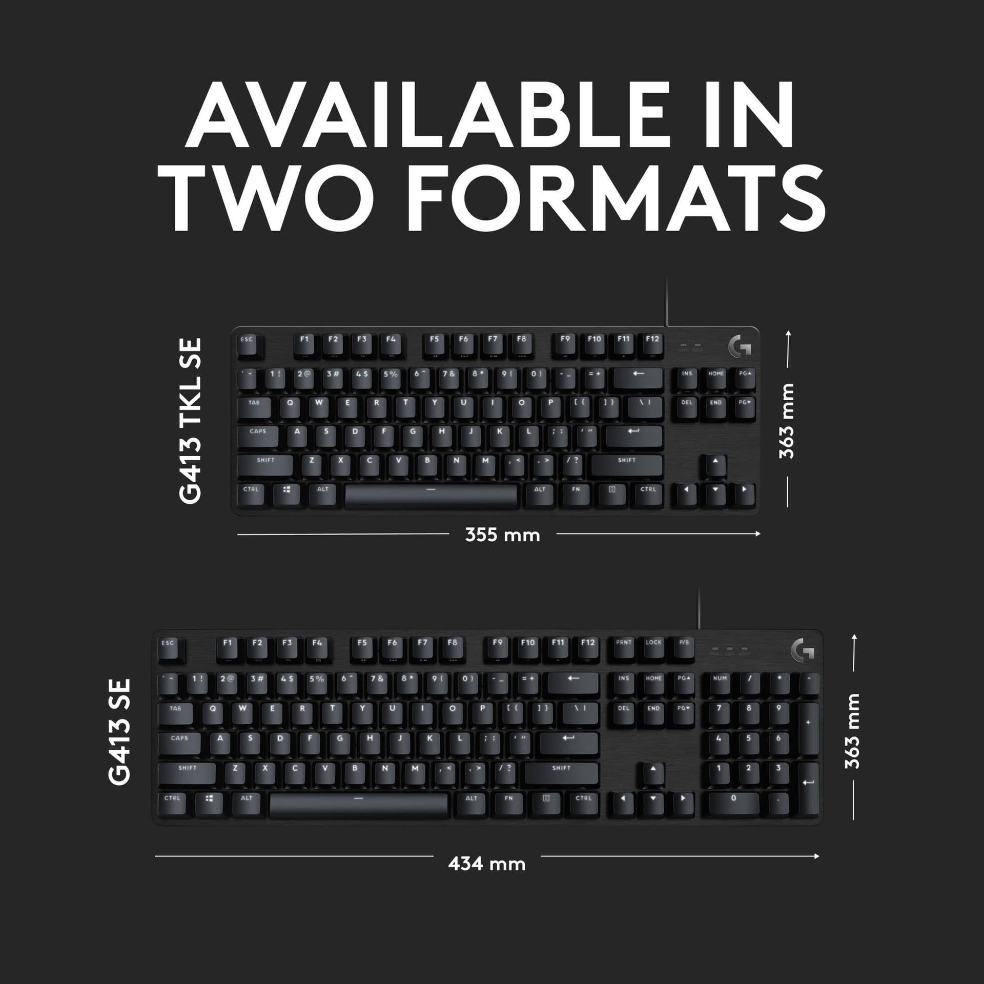 Logitech G413 SE tenkeyless wired gaming keyboard with white backlighting and aluminum top case