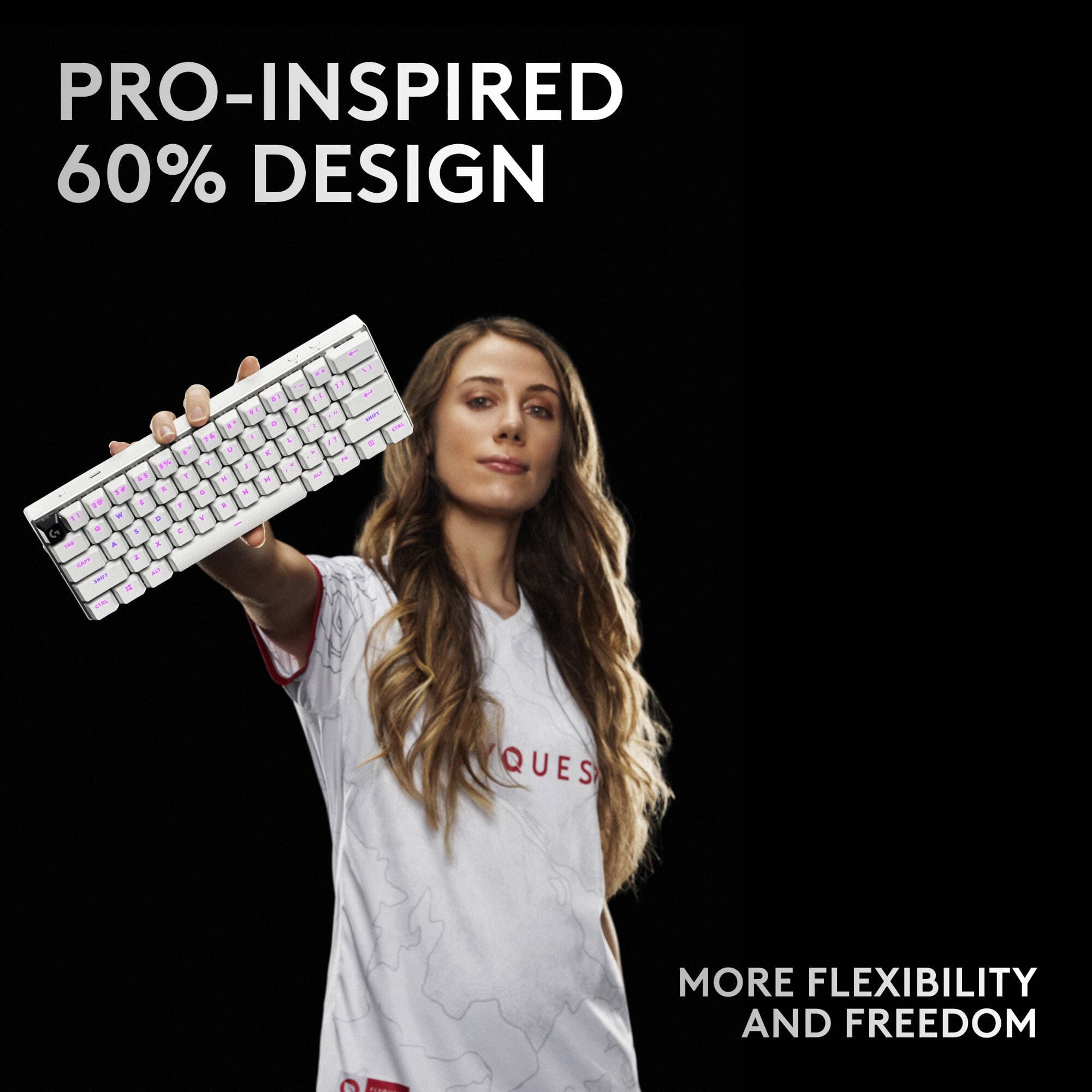 Logitech Pro X60 wireless tactile keyboard in white, compact layout for clean desk setups