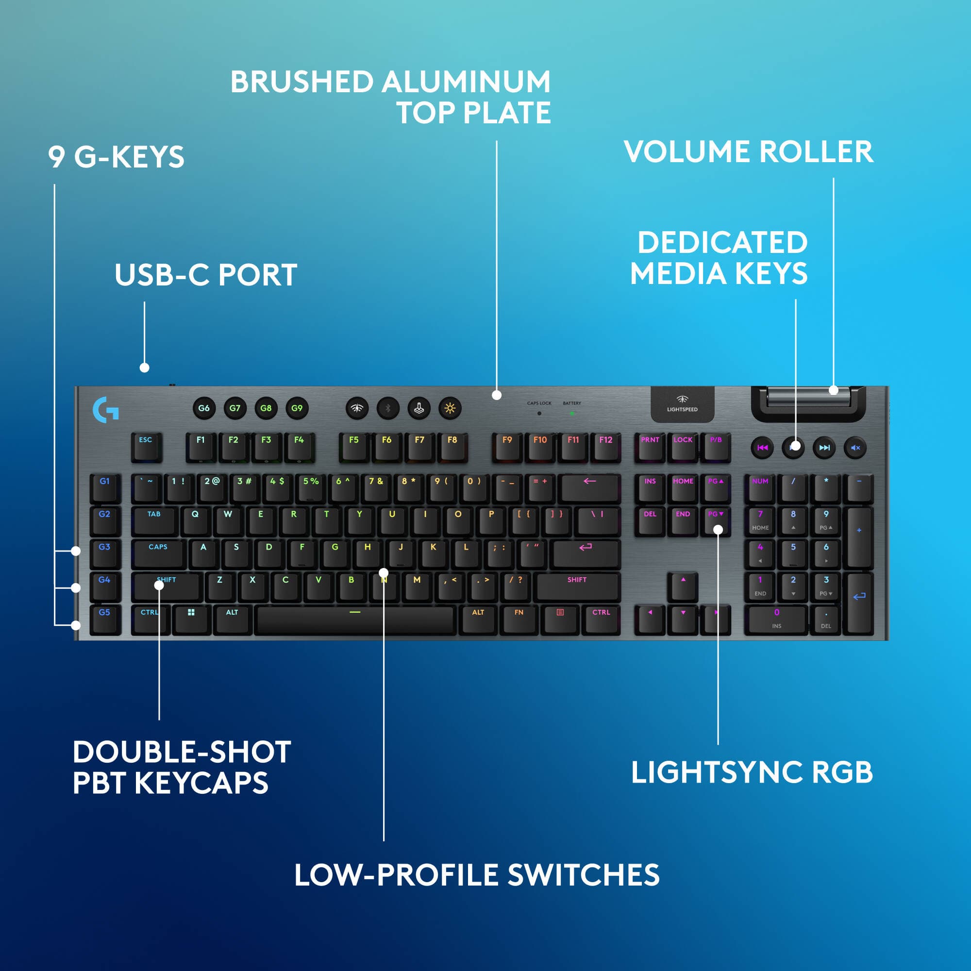 Logitech G915 X LIGHTSPEED Tactile wireless keyboard with low-profile tactile keys
