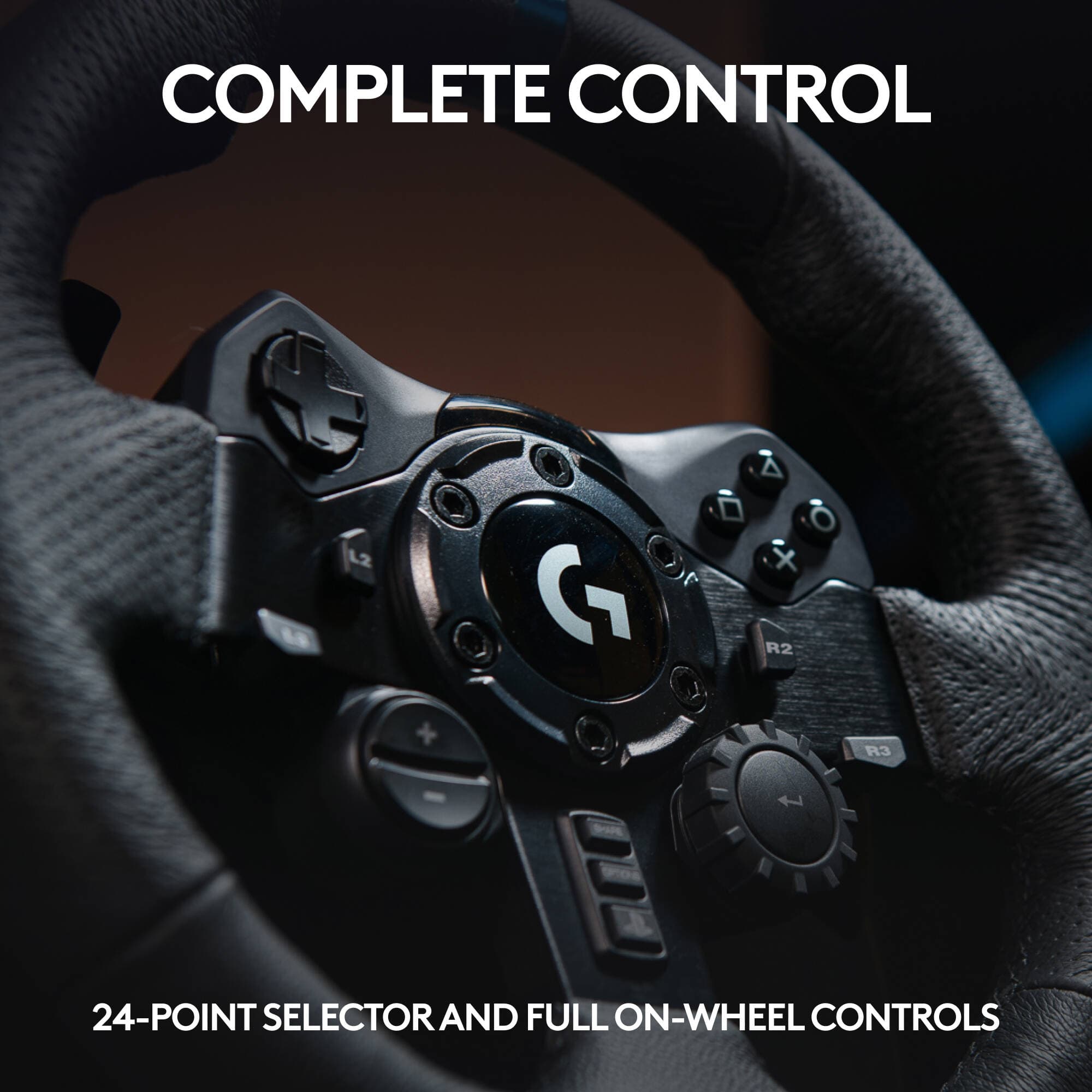 Logitech G923 racing wheel and pedals in black for PS5, PS4, and PC