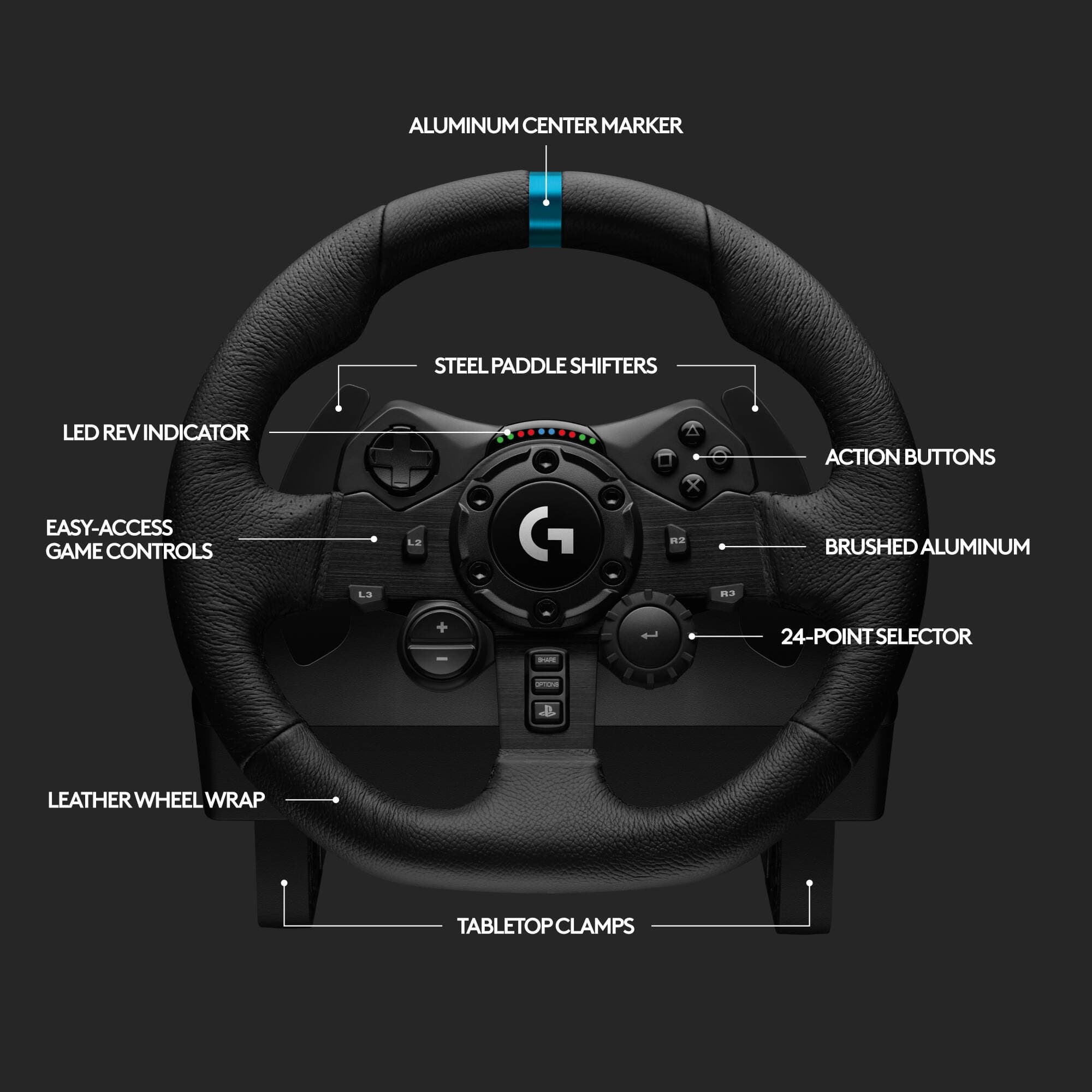 Logitech G923 racing wheel and pedals in black for PS5, PS4, and PC