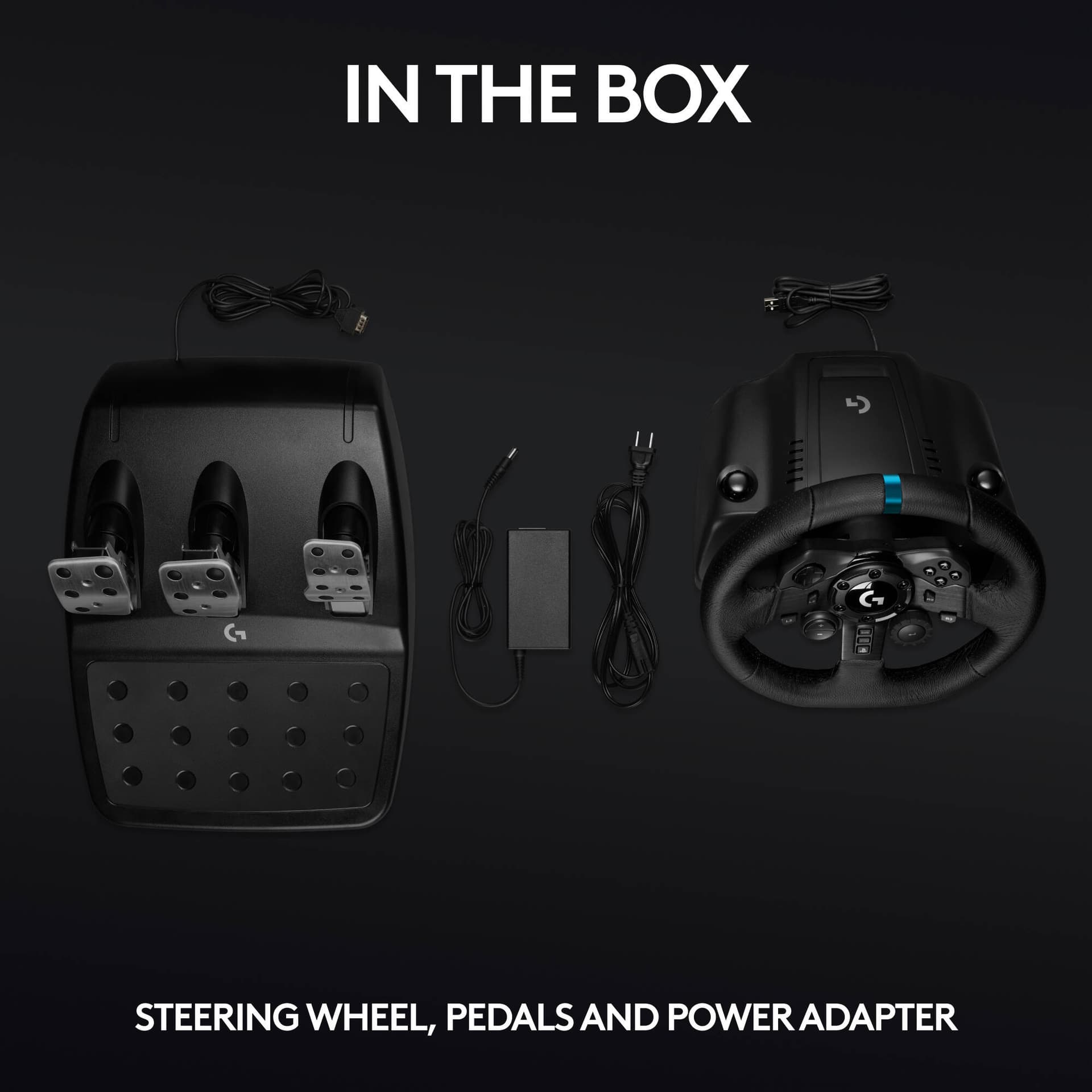 Logitech G923 racing wheel and pedals in black for PS5, PS4, and PC