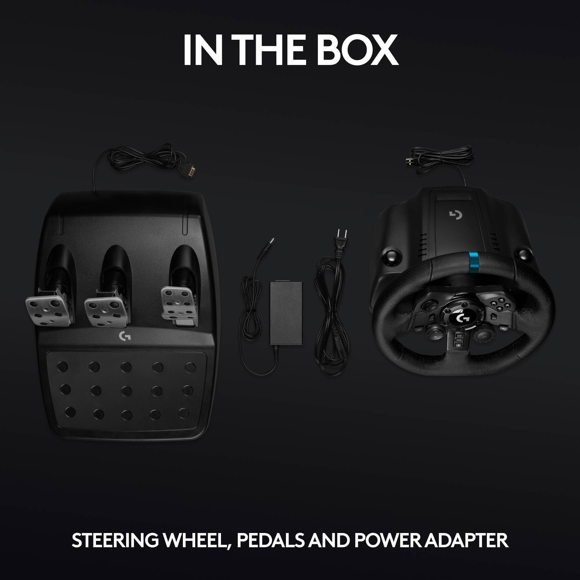 Logitech G923 racing wheel and pedals in black for PS5, PS4, and PC