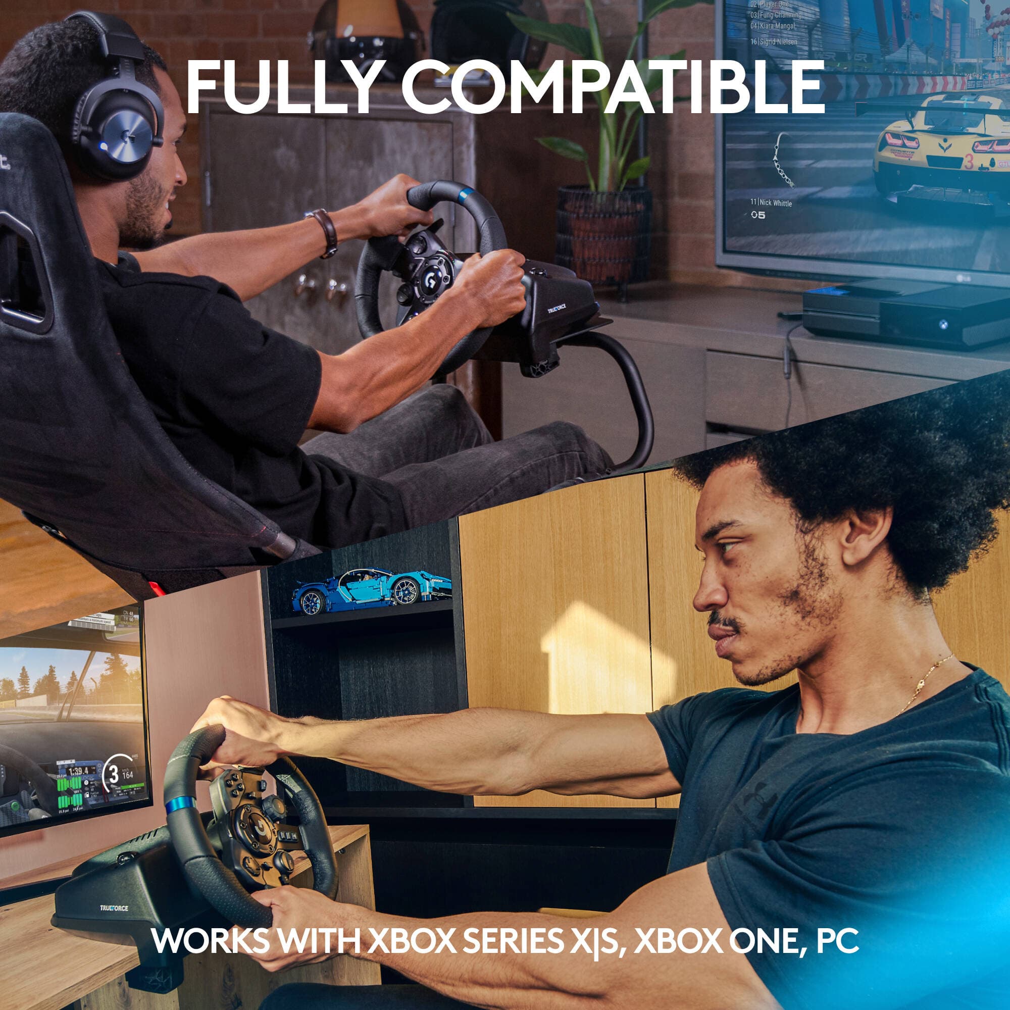Logitech G923 racing wheel and pedals in black for Xbox Series X|S, Xbox One, and PC