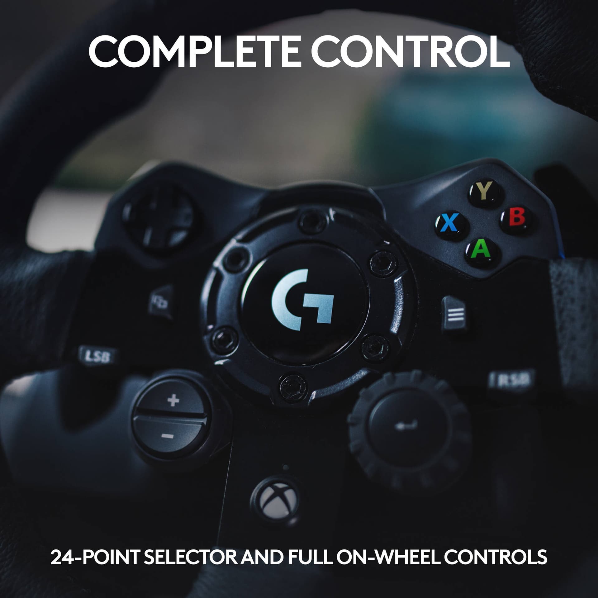 Logitech G923 racing wheel and pedals in black for Xbox Series X|S, Xbox One, and PC