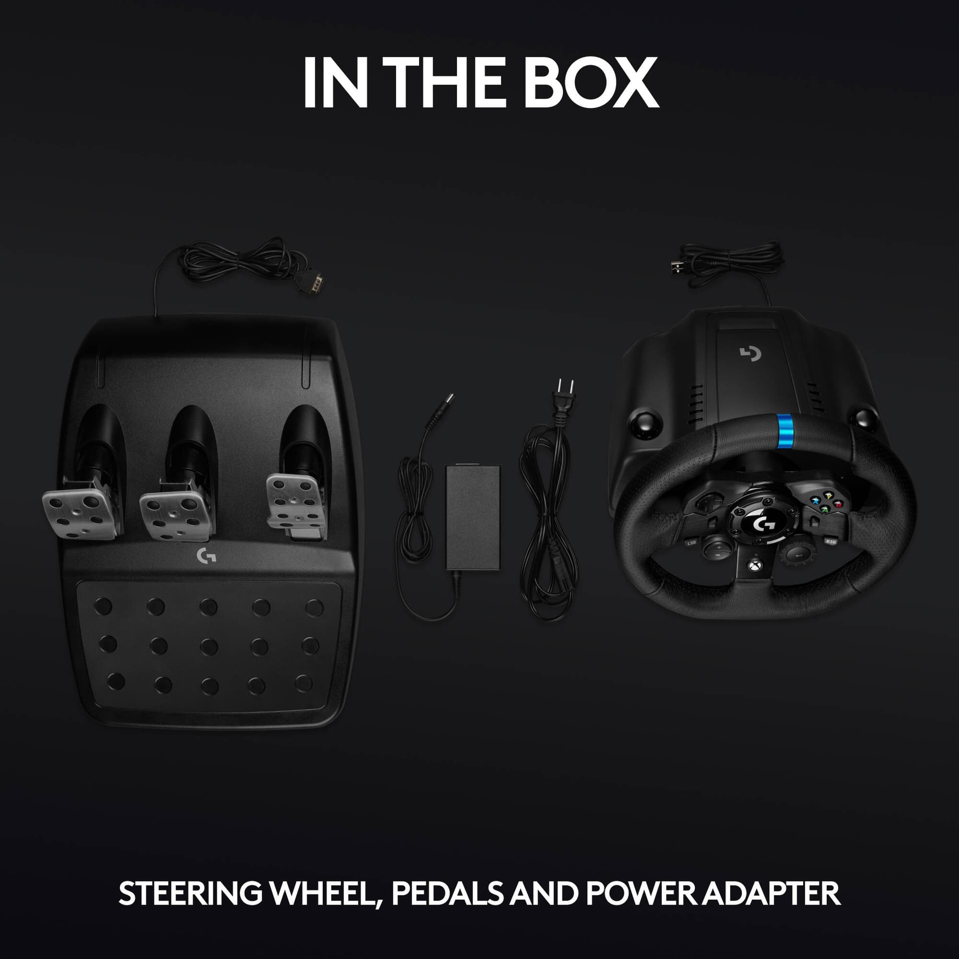 Logitech G923 racing wheel and pedals in black for Xbox Series X|S, Xbox One, and PC