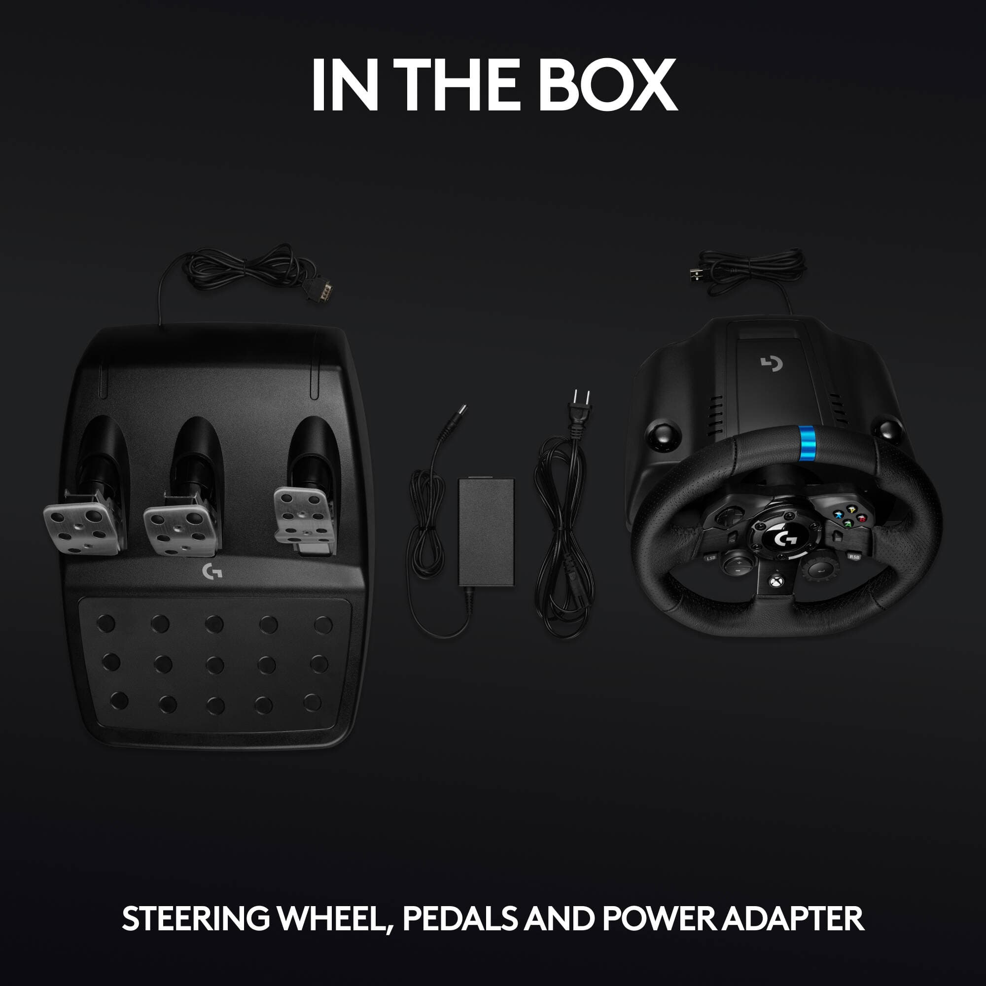 Logitech G923 racing wheel and pedals in black for Xbox Series X|S, Xbox One, and PC